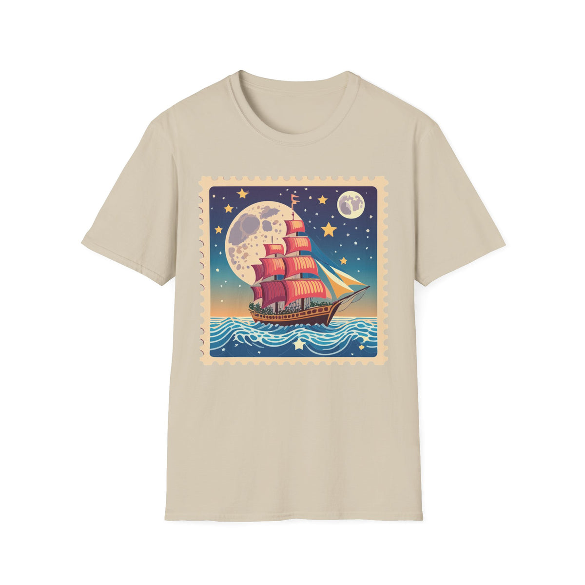 Vintage Sailing Ship Moon Poster T-Shirt | Nautical Ship Illustration