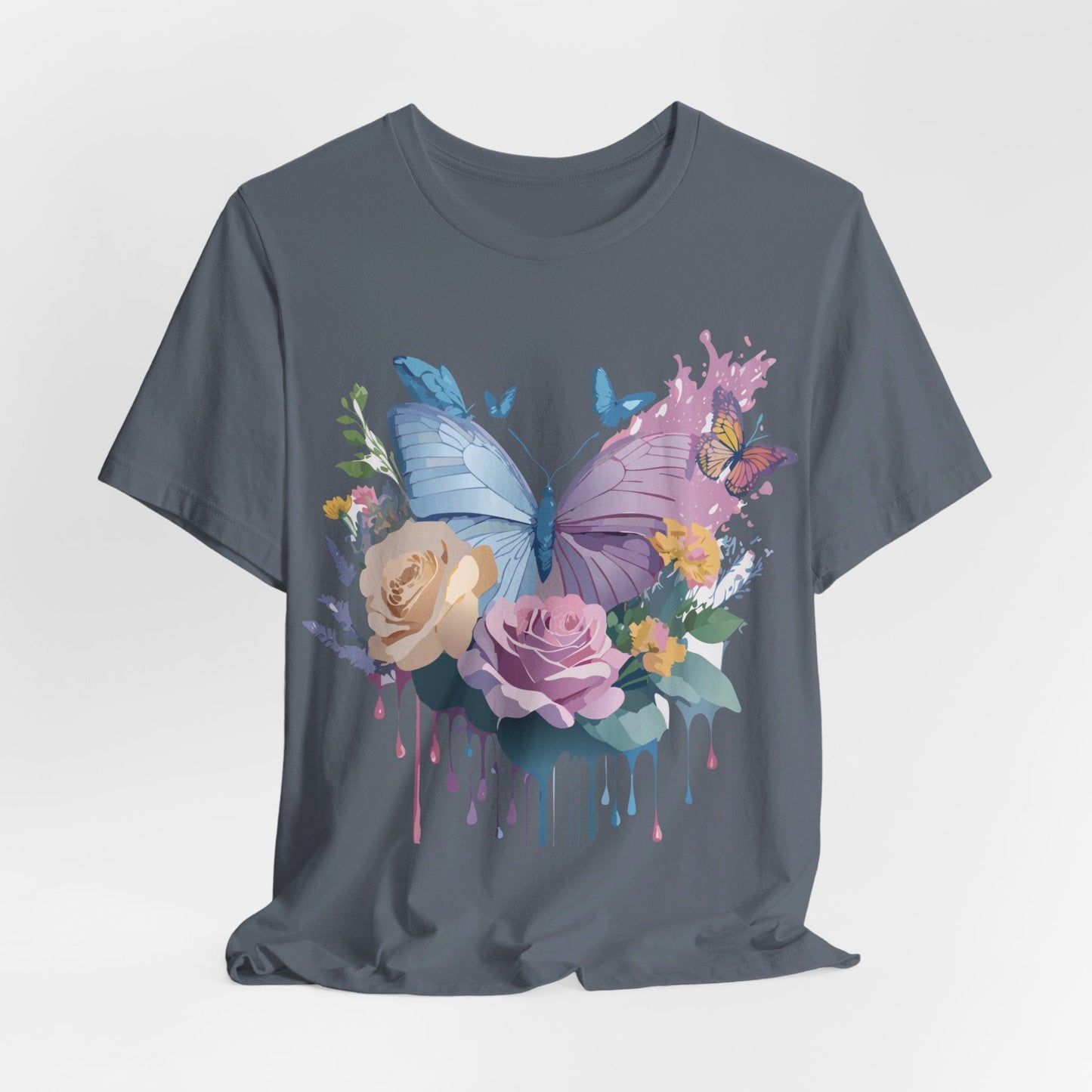 Butterfly Graphic Unisex 100 Cotton Lightweight Vintage Floral Design Jersey Tee 33