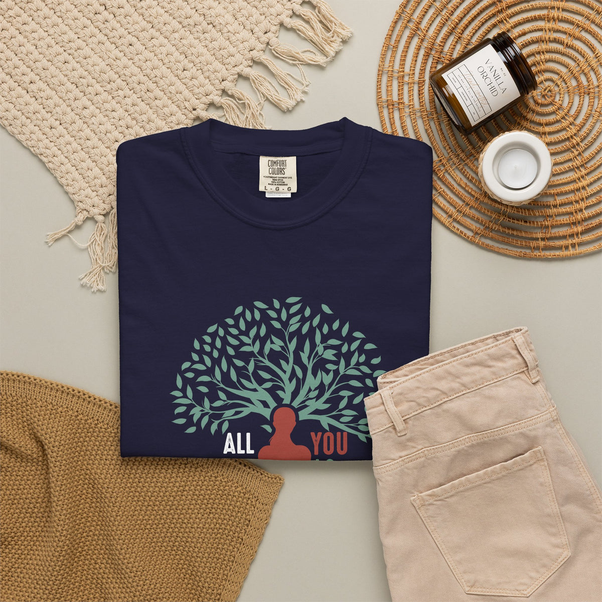All Is Yoga Tree Pose Meditation Unisex Comfort Colors Garment-Dyed Heavyweight 100 Cotton Art Design T-Shirt w188