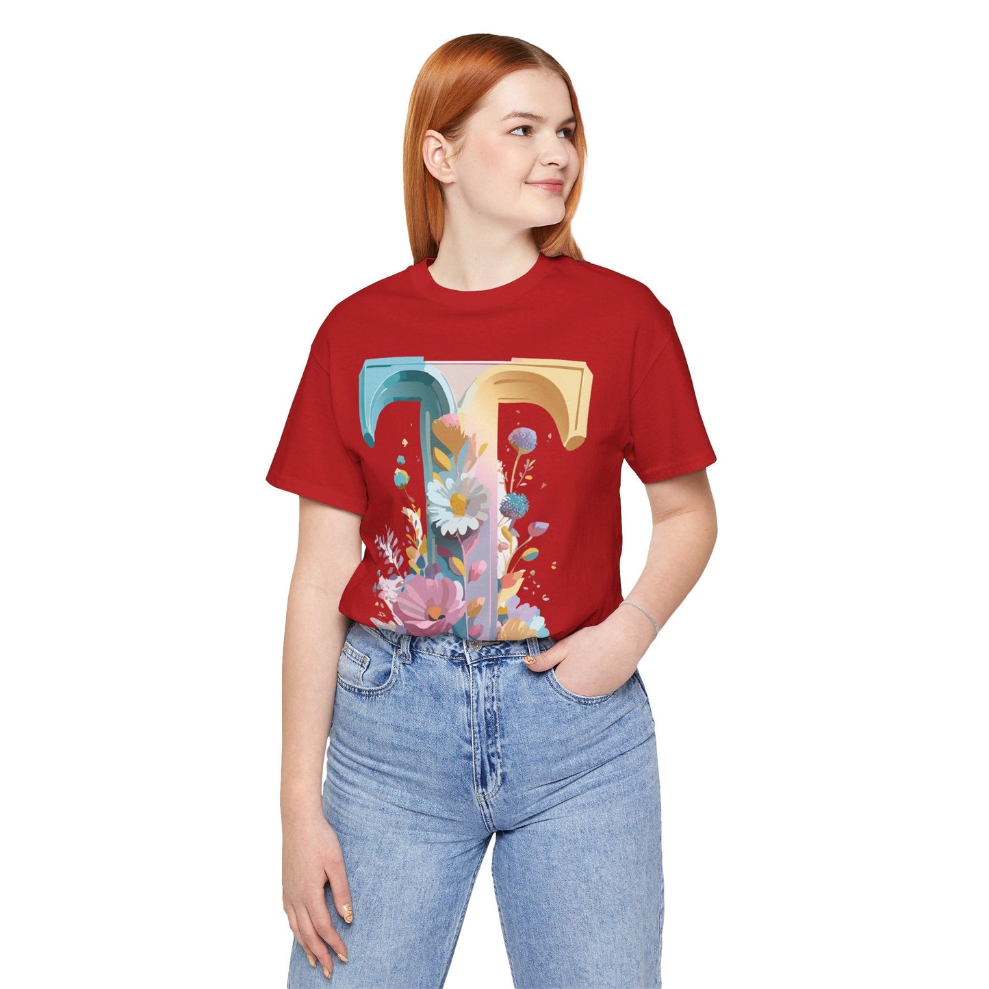 Unisex Letter T Graphic  Vintage Inspired Art Tee Short Sleeve