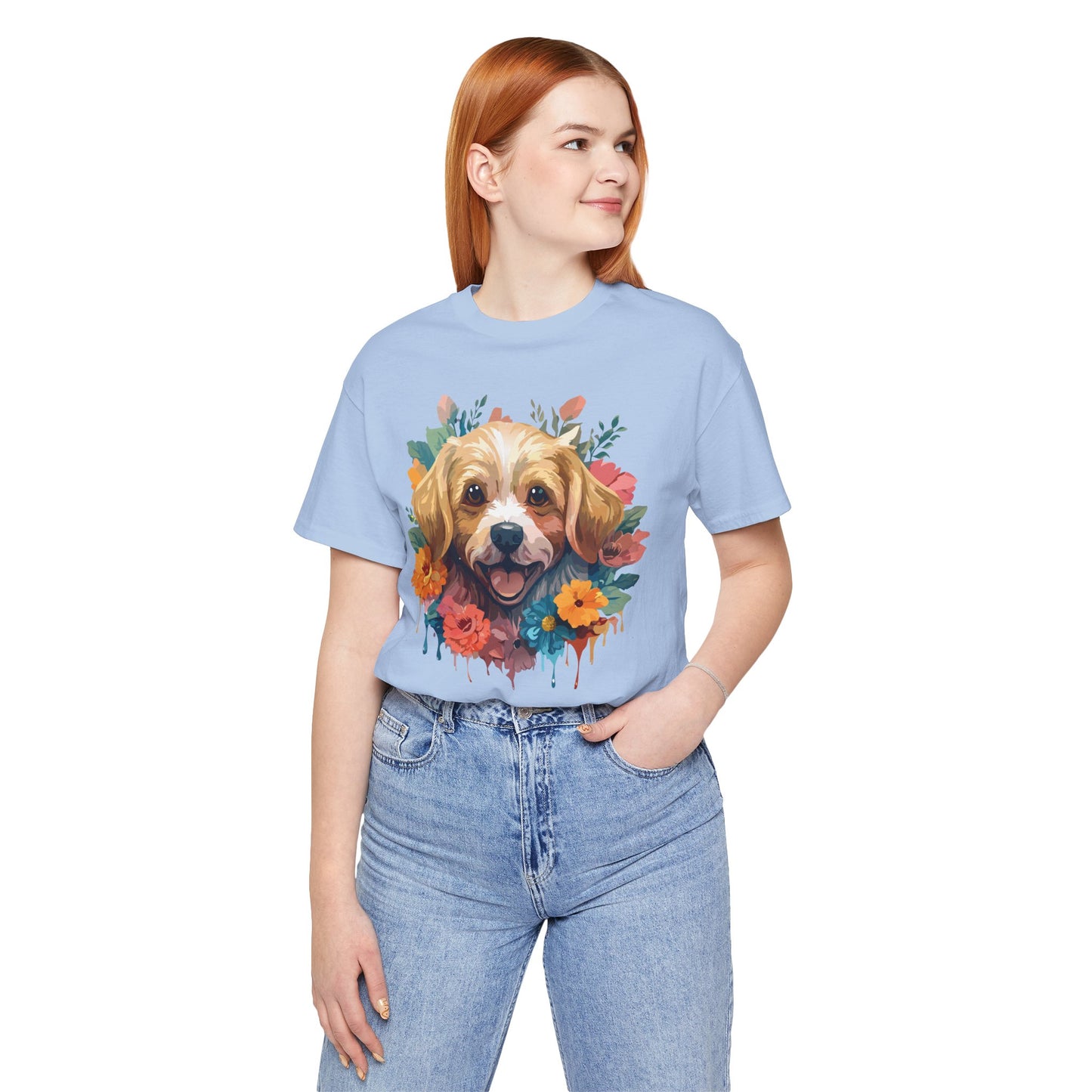 Floral Dog Tee, Animal Shirt, Dog Shirt, Floral Tee, Flower T-shirt, T-Shirt with Animal, Summer Top with Art Design