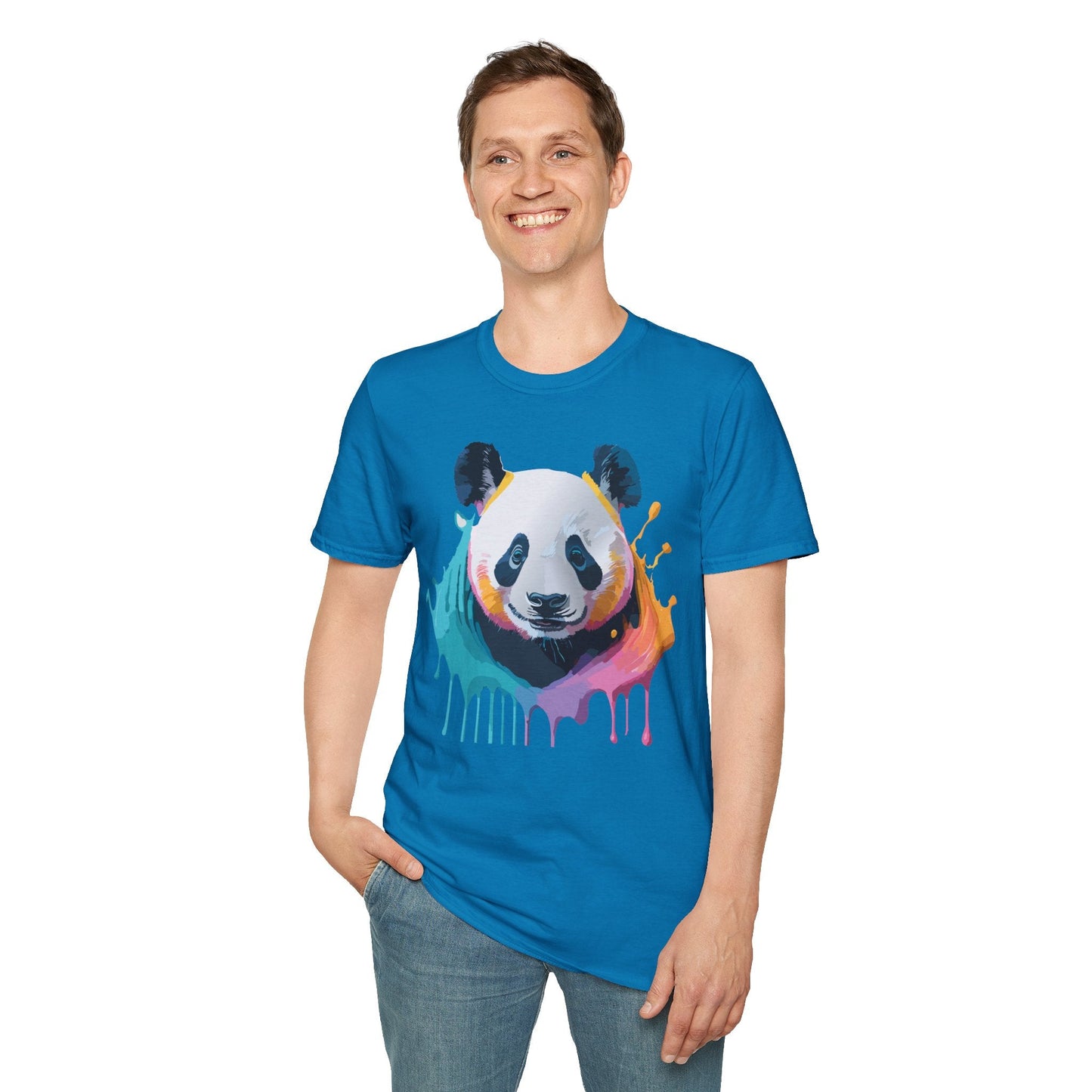 Unisex Panda Shirt T Shirt With Panda Animal Print Tee Softstyle Gildan 64000 100 Percent Ring Spun Cotton