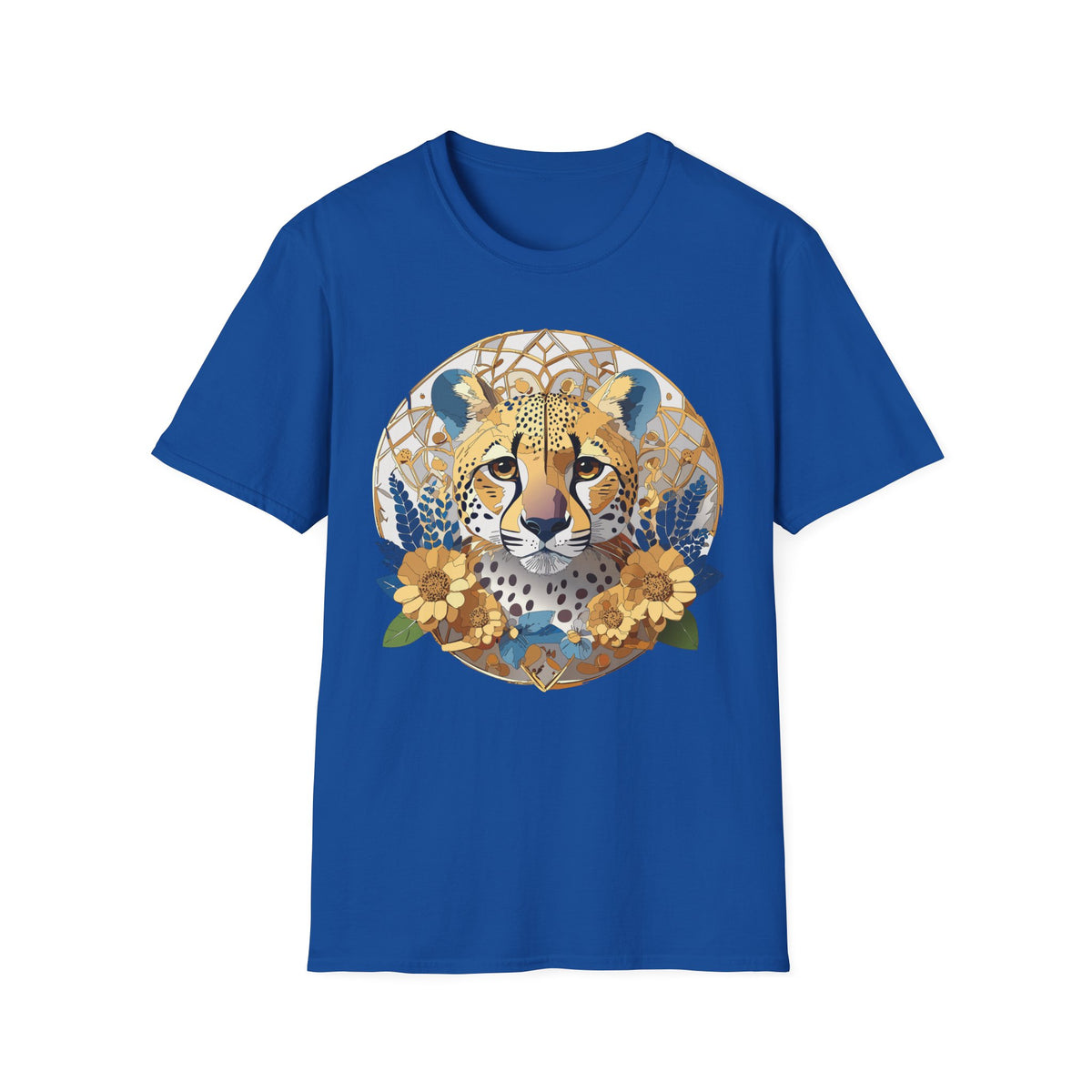 Golden Cheetah Mandala T-Shirt | Floral Boho Animal Illustration