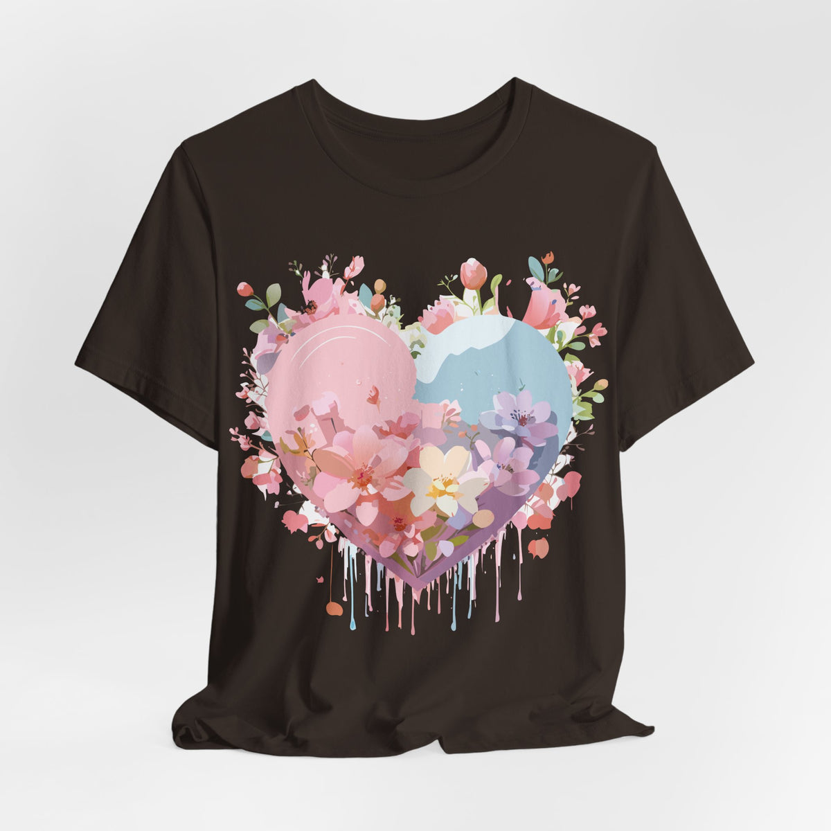 Valentine's Day Graphic Unisex Cotton Bella+Canvas Tee with Floral Art Design d119