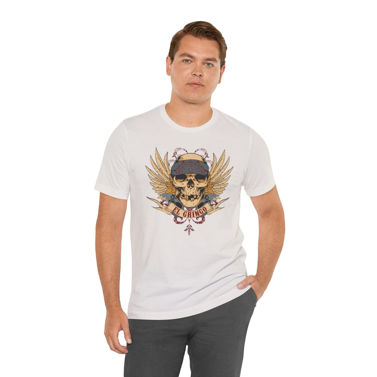El Gringo Skull with Wings T-Shirt Vintage Tattoo Style Art-53