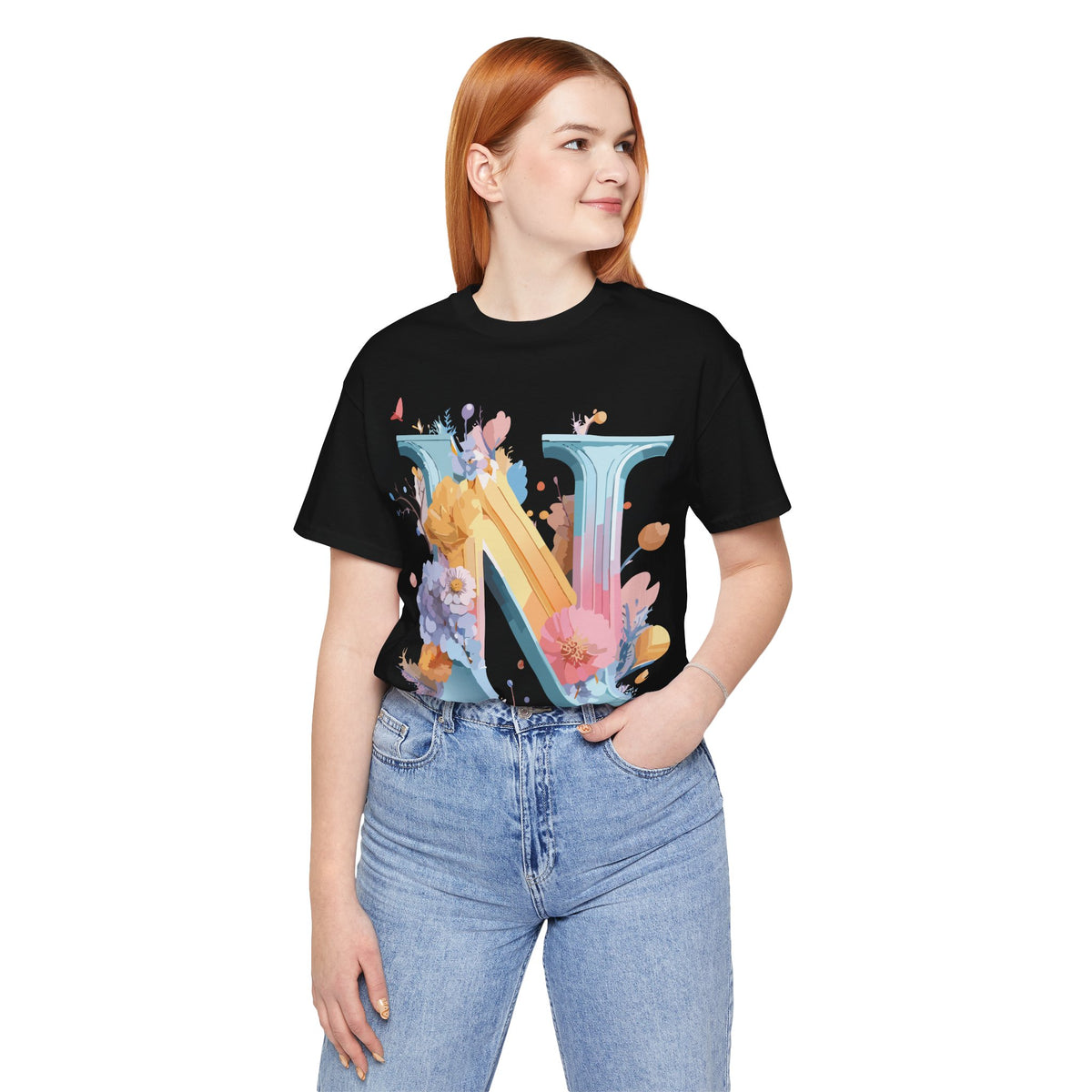 Letter N Graphic Unisex Cotton Bella+Canvas Tee with Art Letter Design