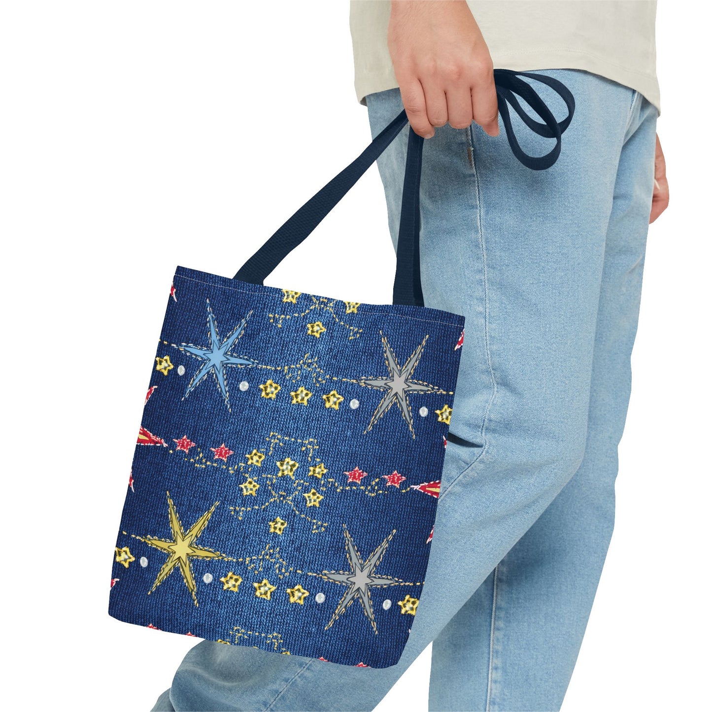 Denim Fabric Imitation Print Unisex Canvas Bag Poly Spun 3 Sizes Tote Bag 181