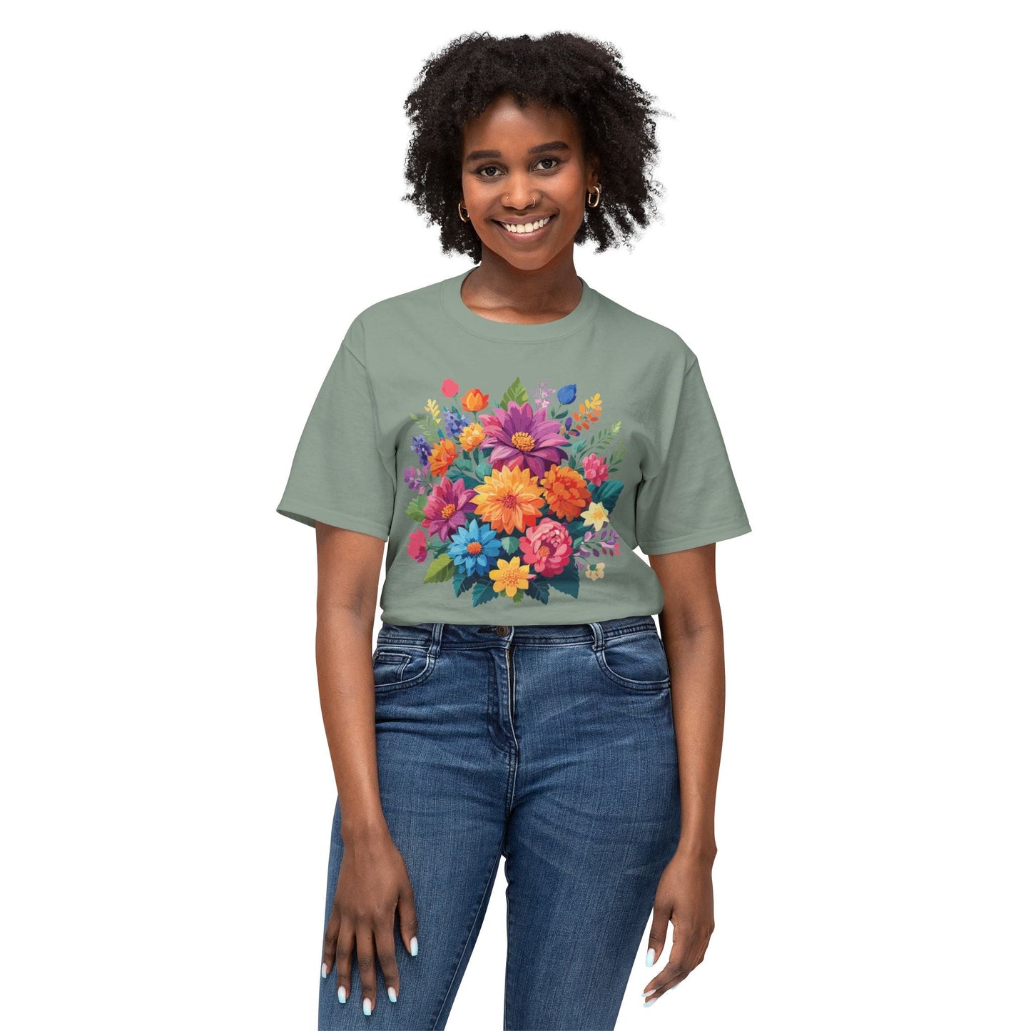 Unisex HD Cotton T Shirt With Floral Art Print Vintage Flowers Tee For Everyday Style
