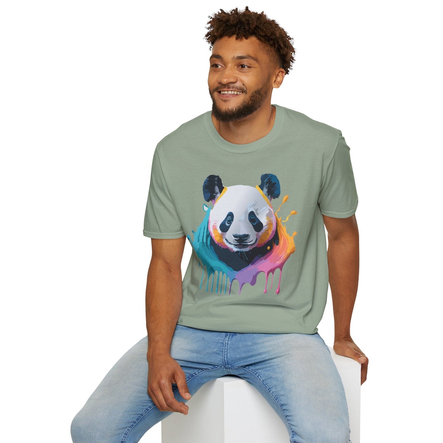 Unisex Panda Shirt T Shirt With Panda Animal Print Tee Softstyle Gildan 64000 100 Percent Ring Spun Cotton