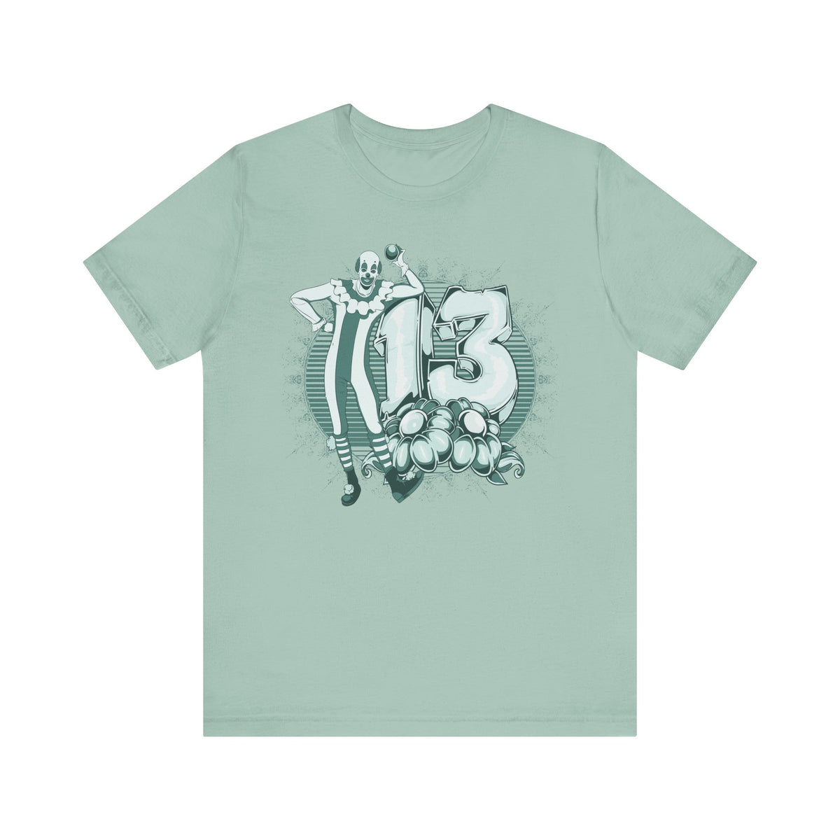 Lucky Number 13 Clown Illustration T-Shirt Vintage Numbers Floral Motif Unisex Cotton Art-39
