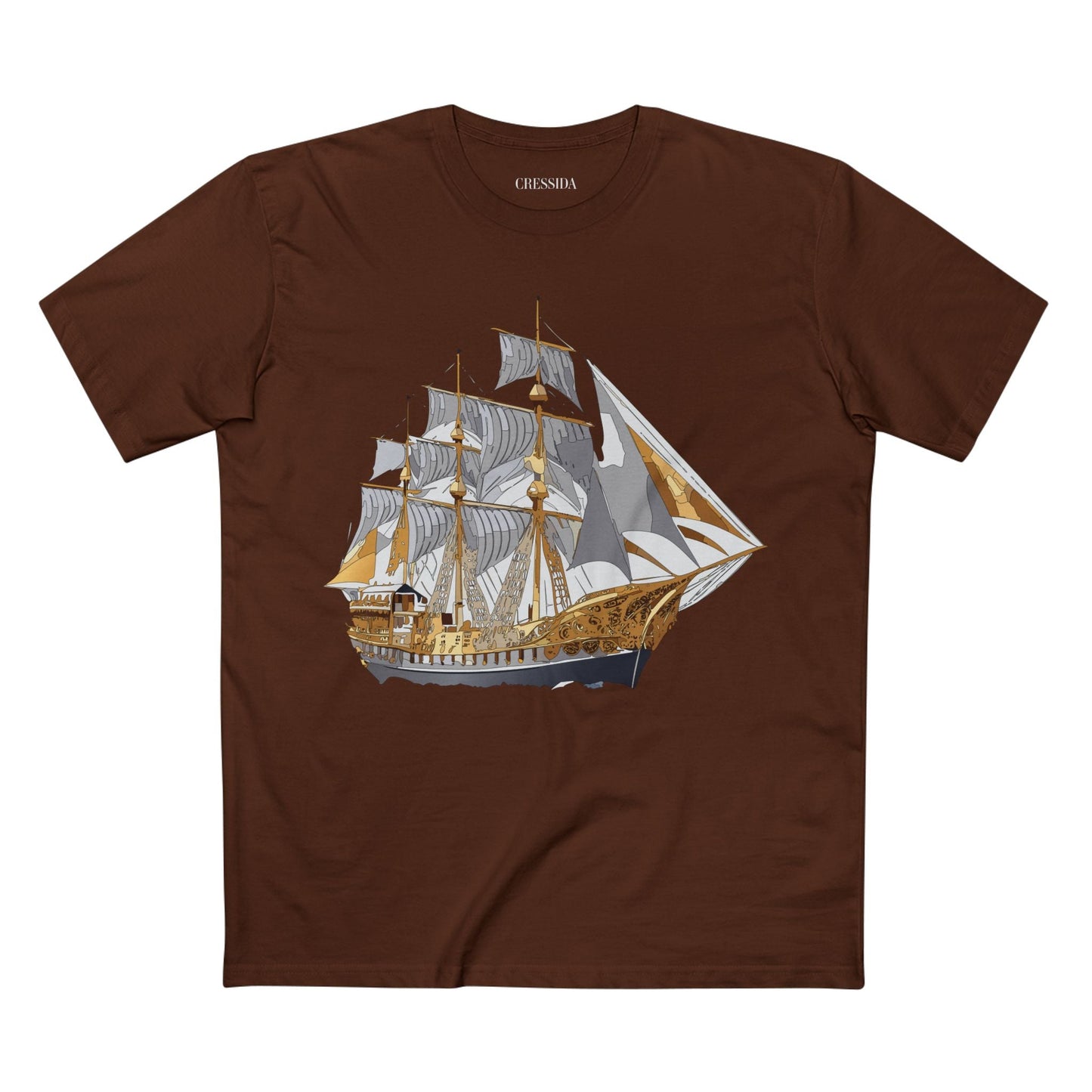 Ship Graphic Unisex 100 Cotton T-Shirt with Gold Frigate Art Design 18