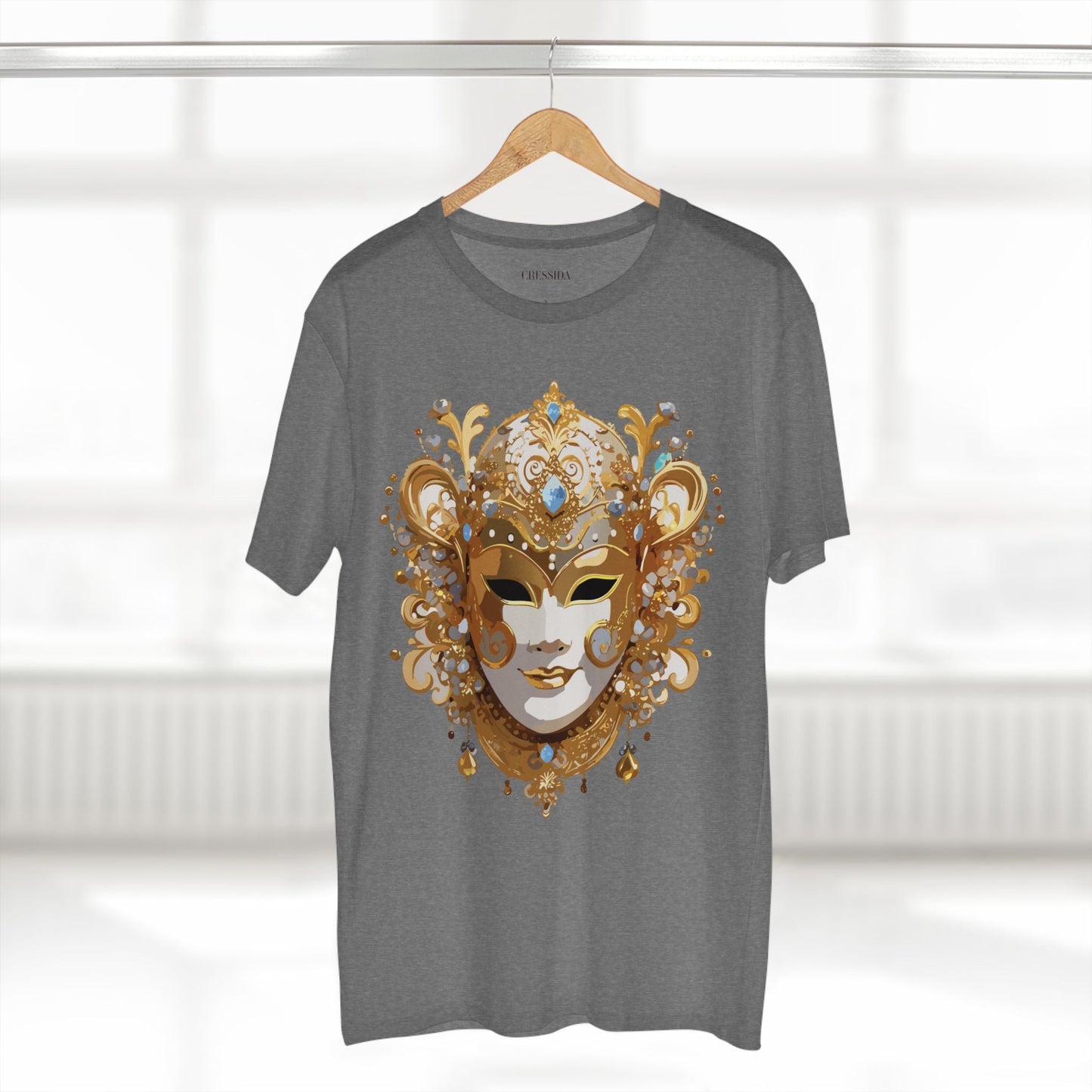 Carnival Mask Graphic T-Shirt Unisex 100 Cotton With Antique Gold Art Design Tee 25