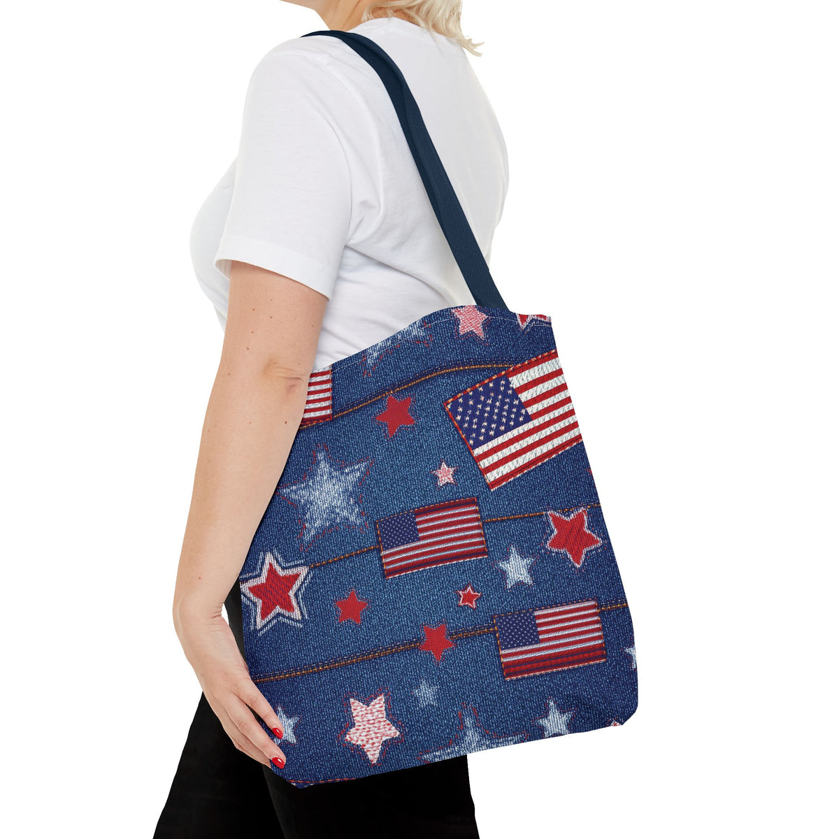 4th of July Graphic Denim Fabric Imitation Print Unisex Canvas Bag Poly Spun 3 Sizes Tote Bag 200-11