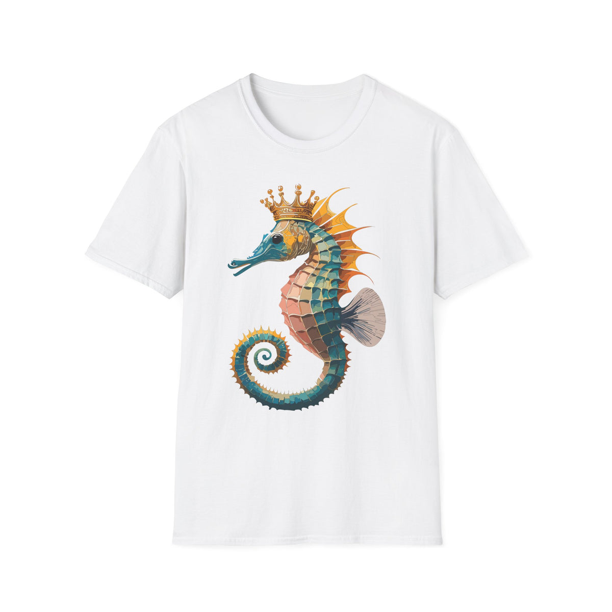 Crowned Seahorse T-Shirt | Colorful King Seahorse Illustration Tee