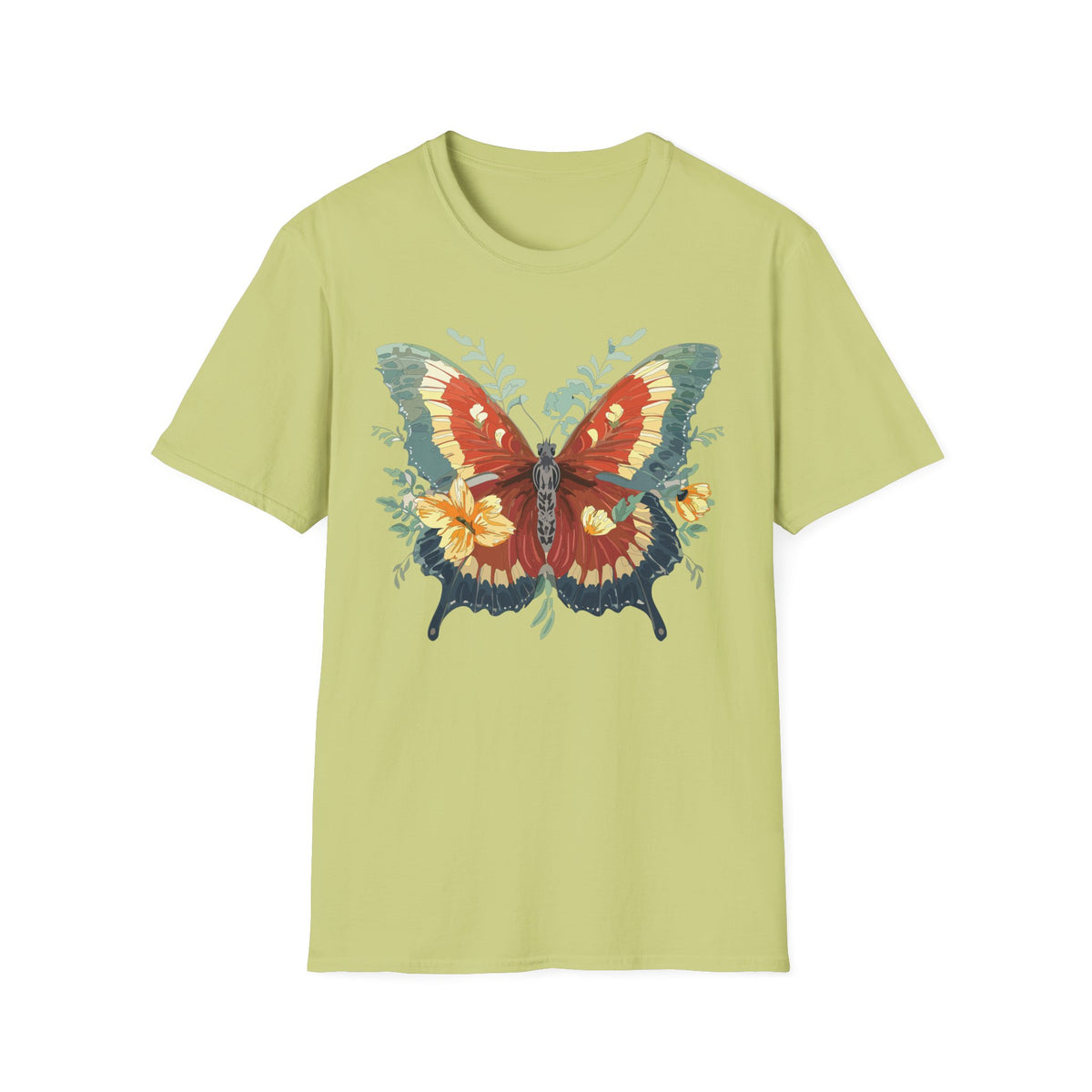 Red and Green Butterfly T-Shirt | Floral Wings Graphic Tee Unisex 100 Cotton Gildan T-Shirt