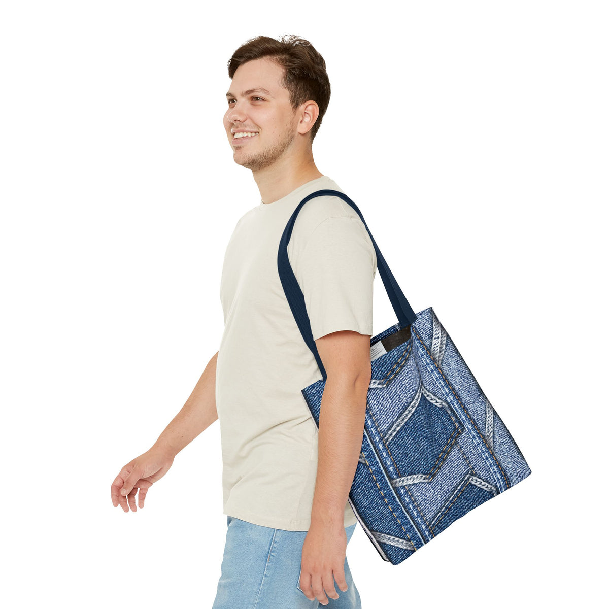 Denim Fabric Imitation Print Unisex Canvas Bag Poly Spun 3 Sizes Tote Bag 114