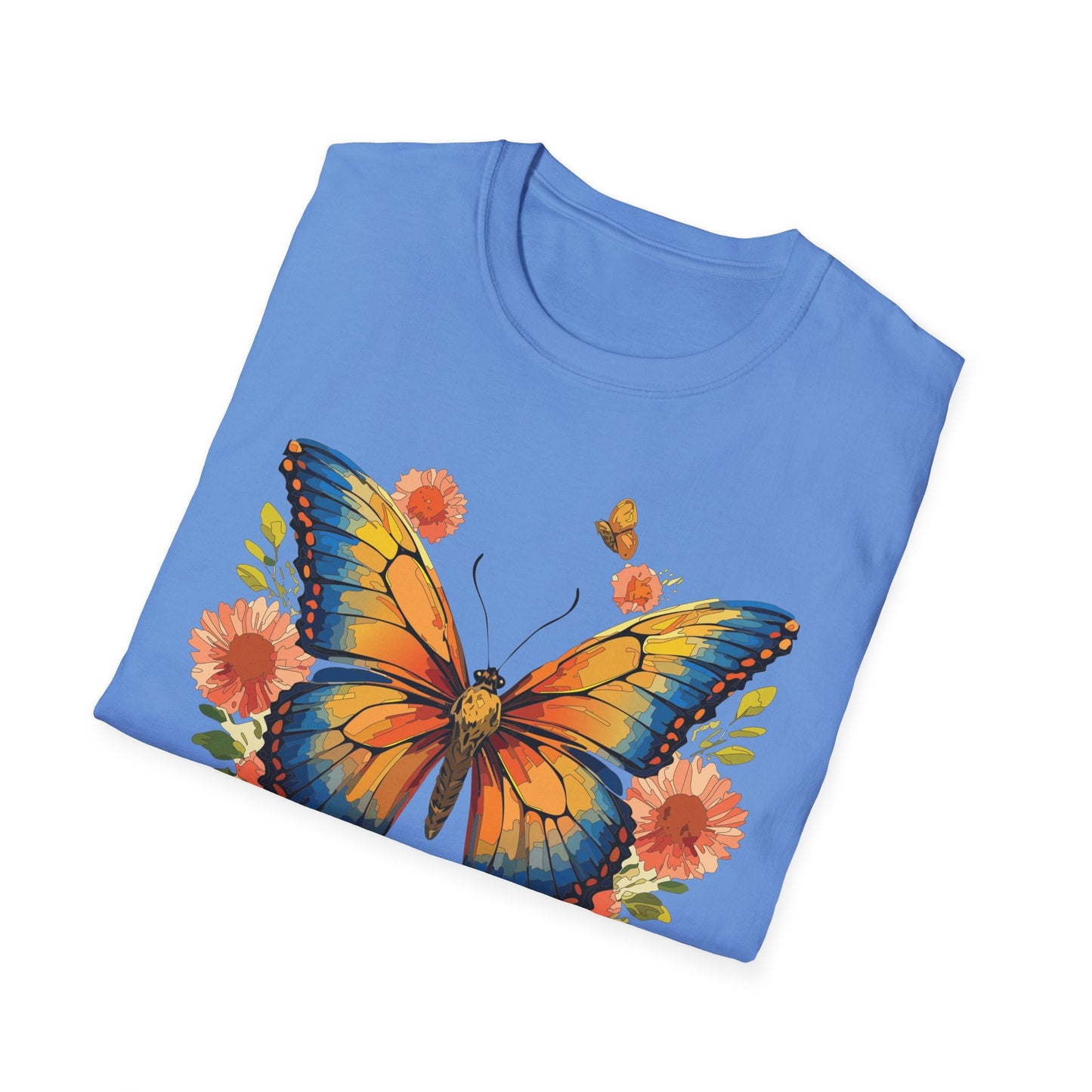 Butterfly T Shirt Unisex Softstyle Gildan 64000 Monarch Print 100 Percent Ring Spun Cotton