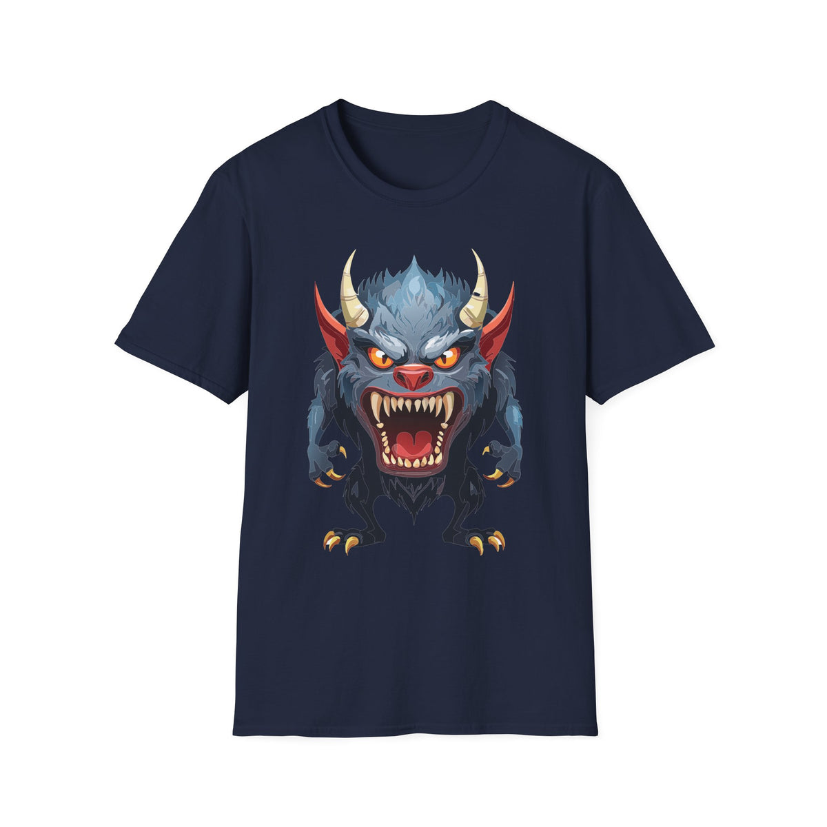 Werewolf Monster T-Shirt — Fierce Demon Face for Halloween Cartoon Graphic Tee Unisex 100 Cotton Gildan T-Shirt