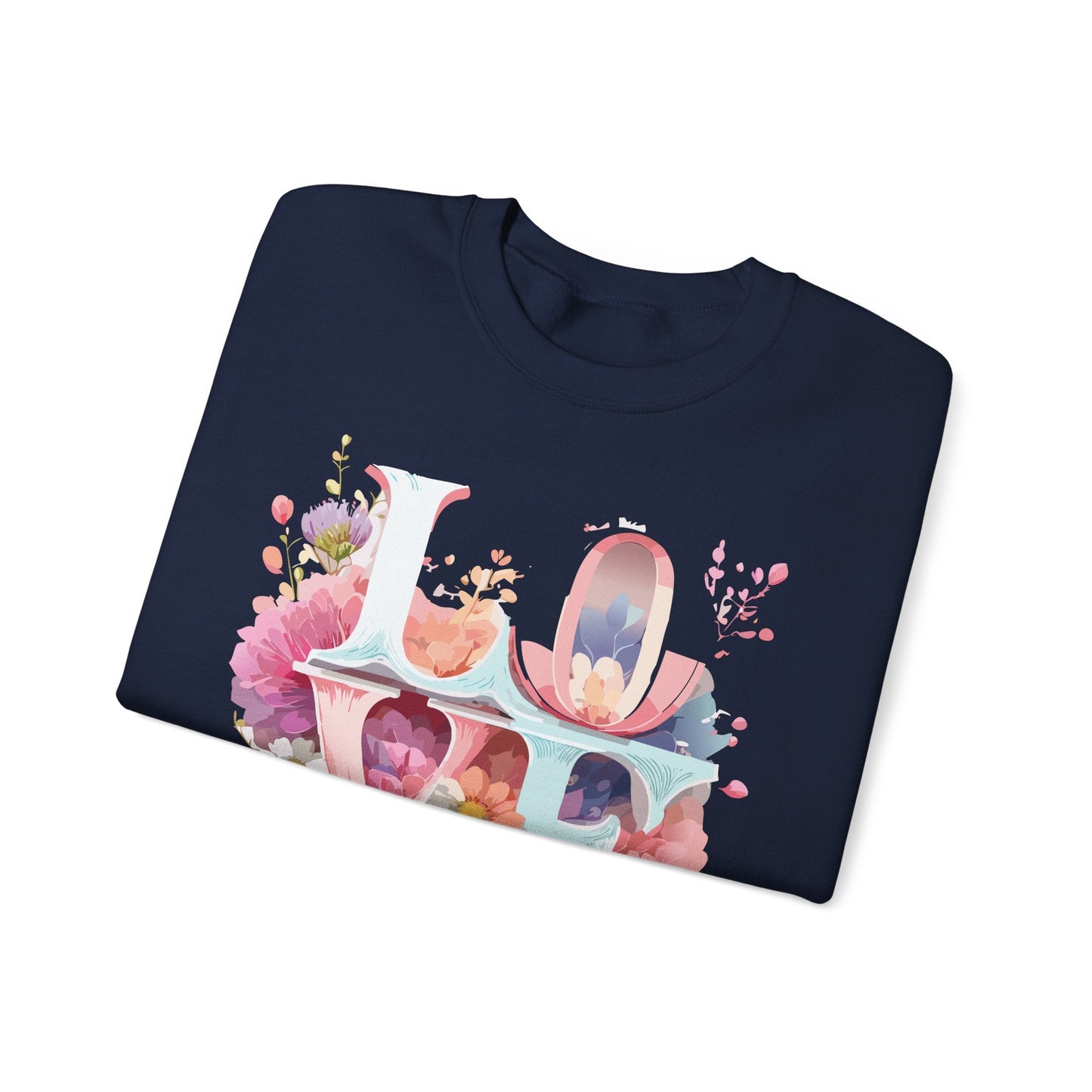 Floral Love Sweatshirt Valentines Day Flower Print Unisex Crewneck Heavy Blend Cotton Polyester
