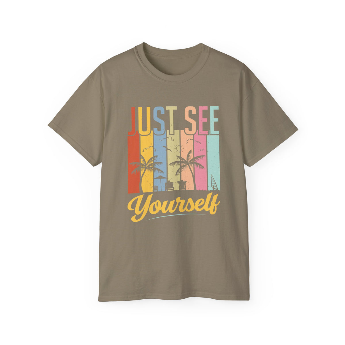 Just See Yourself T-Shirt | Retro Sunset Palm Trees Tee