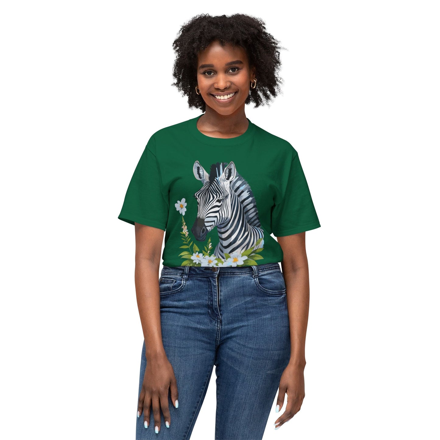 Unisex Zebra Art Print T Shirt 100% Cotton Vintage Floral Tee Made in USA Premium Graphic Tee