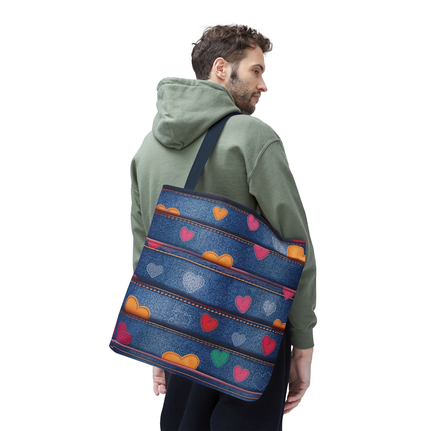 Love Day Graphic Design Denim Fabric Imitation Print Unisex Canvas Bag POLY 3 Sizes Tote Bag 201-28