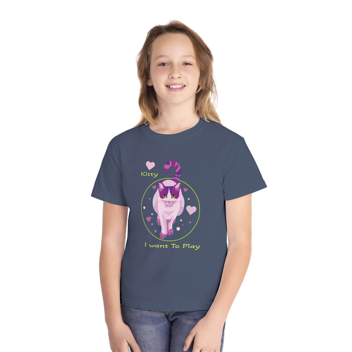 Youth Tee Shirt with Fancy Cat