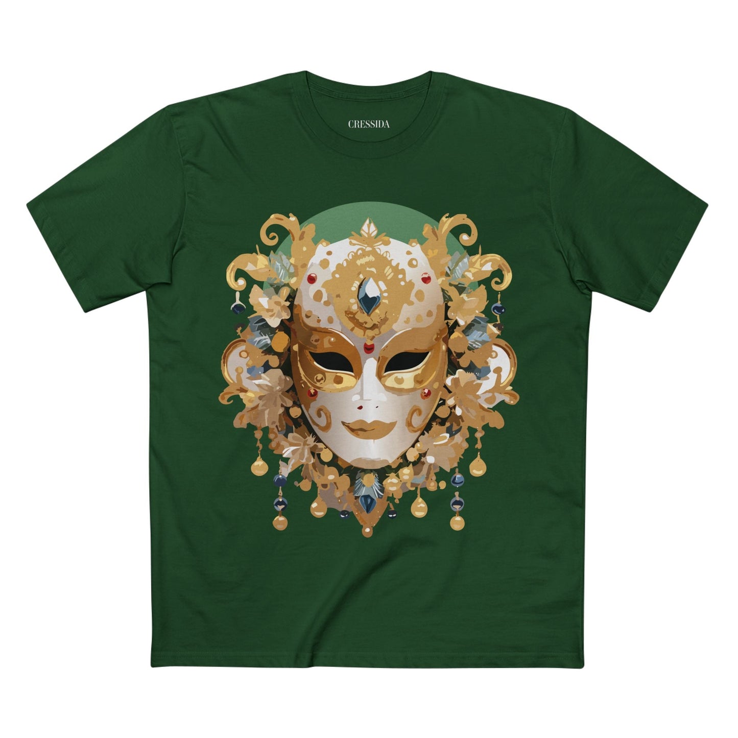 Carnival Mask Graphic T-Shirt Unisex 100 Cotton With Antique Gold Art Design Tee 16