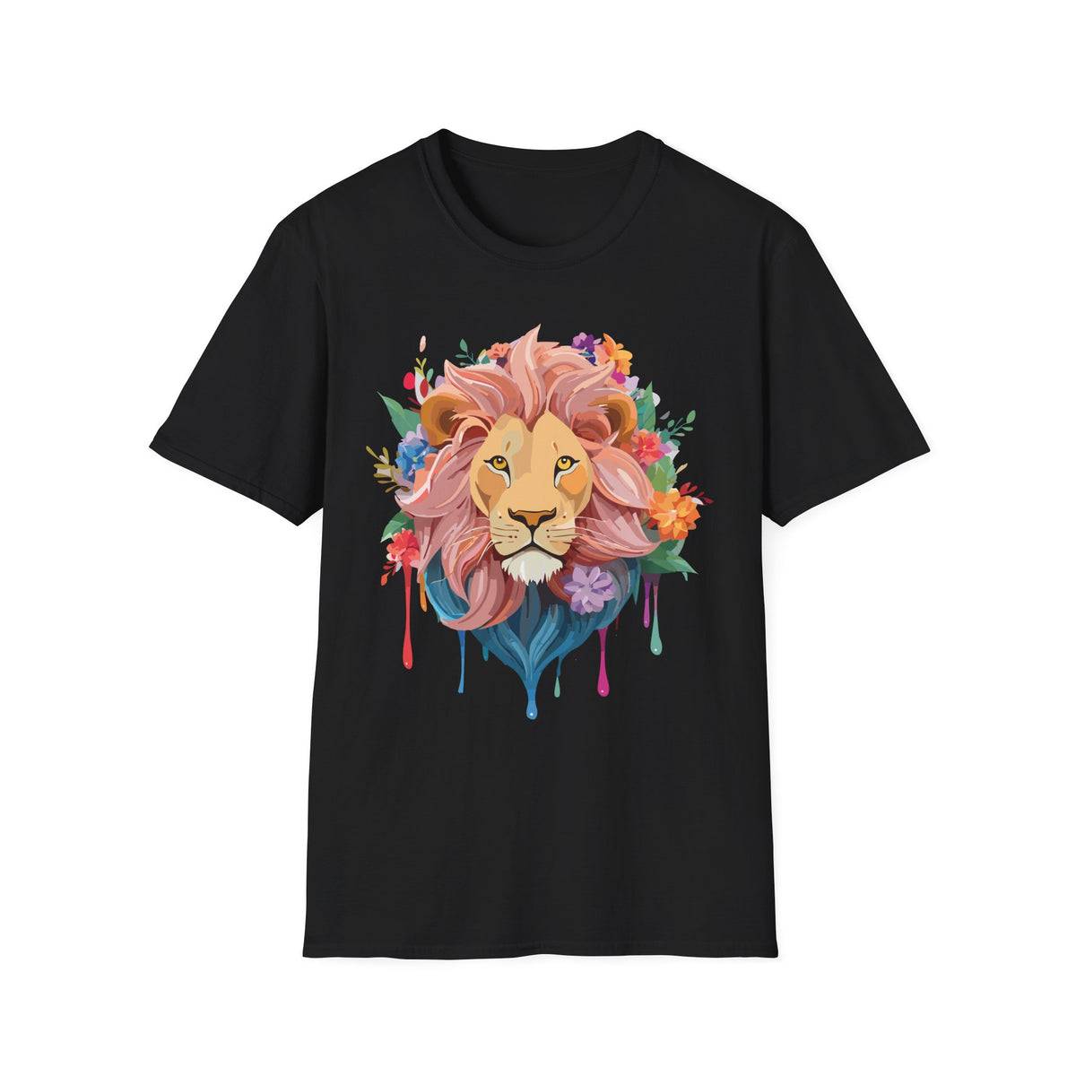 Floral Watercolor Lion T-Shirt | Colorful Mane Illustration