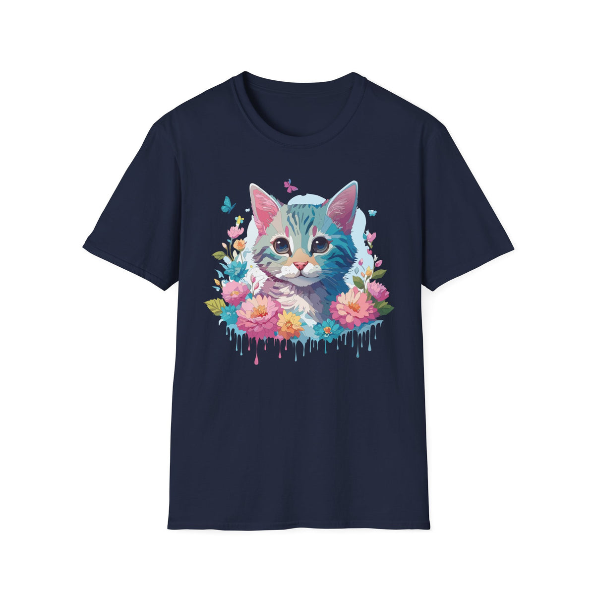 Watercolor Kitten Floral Tee | Cat Face T-Shirt, Spring Floral Design