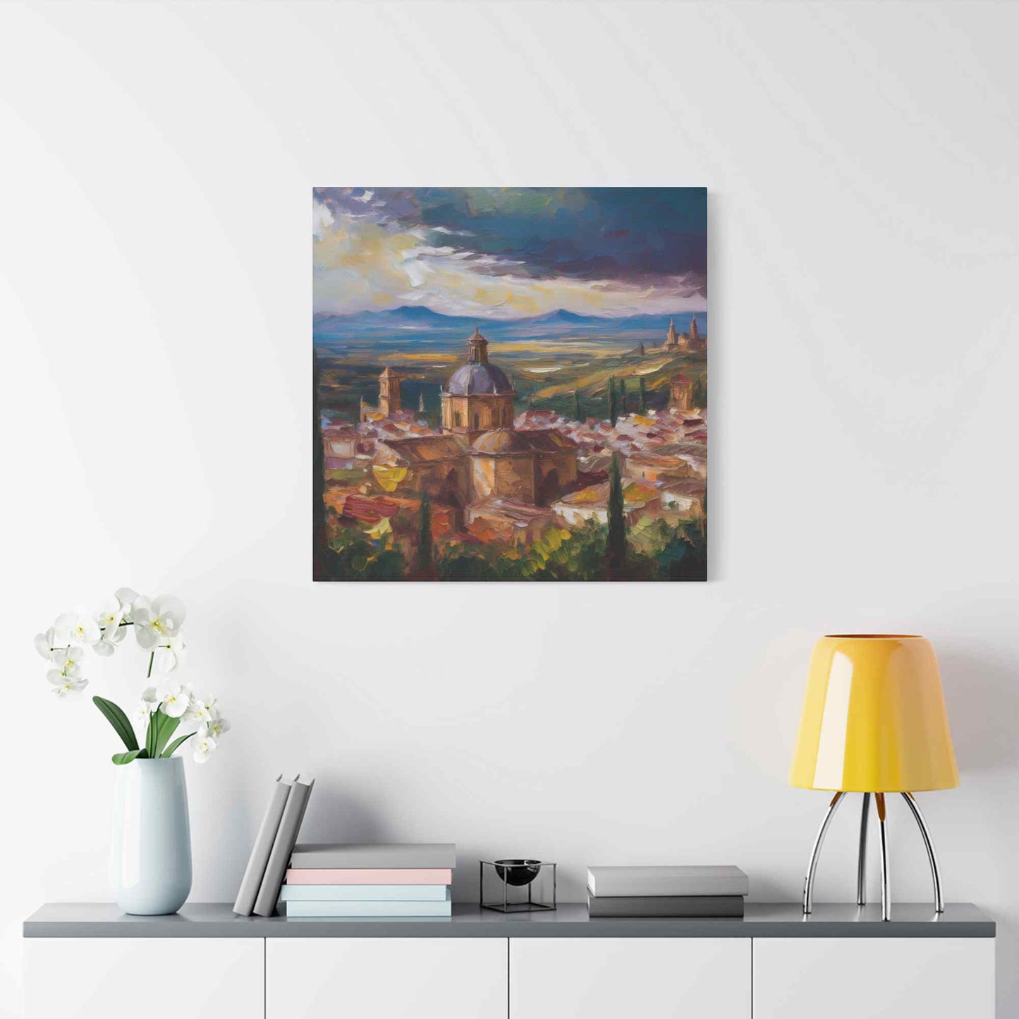 Spanish City Print Canvas, Oil Paint Print 20x20, 24x24, 30x30, 32x32, 36x36 Art Design Print Pine-Wood Inner Frame MC-56