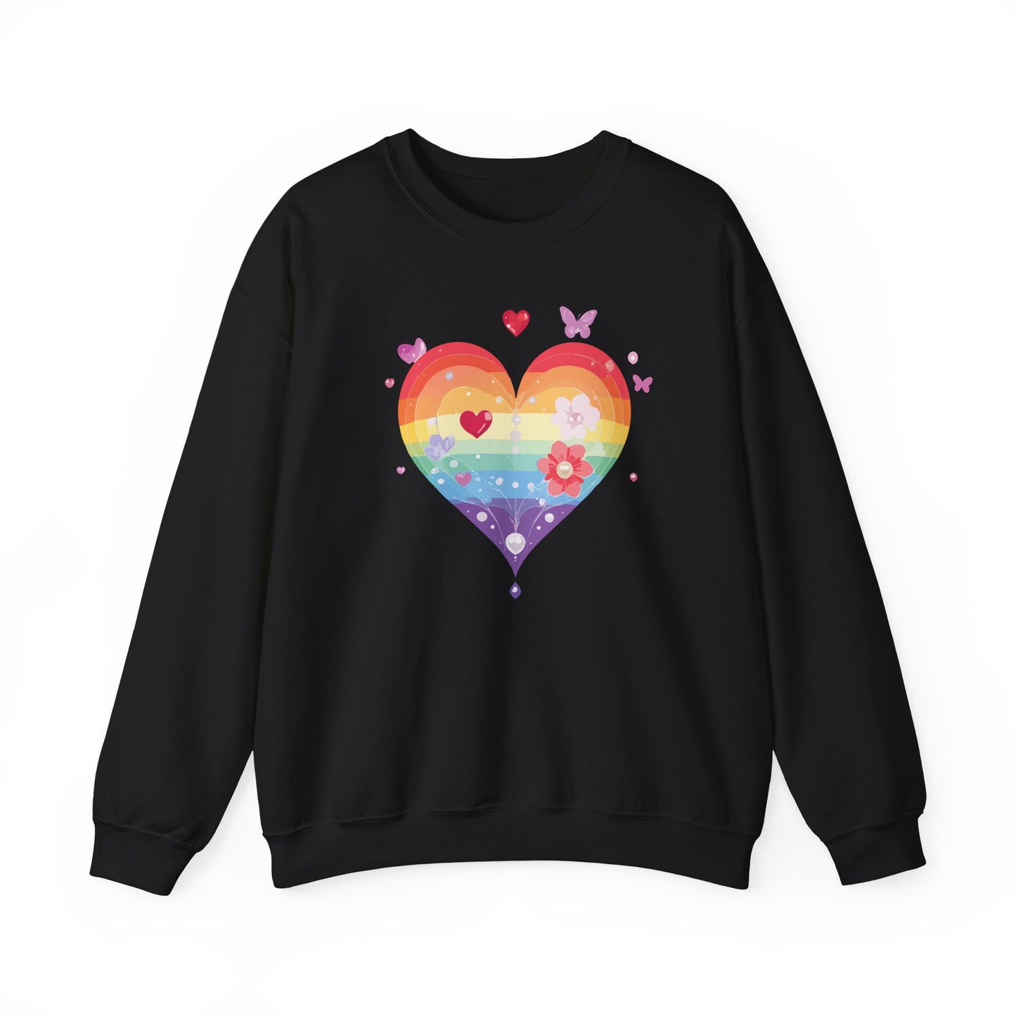 Rainbow Heart Sweatshirt, Floral Heart Sweatshirt, Floral Love Sweatshirt, Valentine's Day Sweatshirt, Rainbow Heart Floral Sweatshirt 115