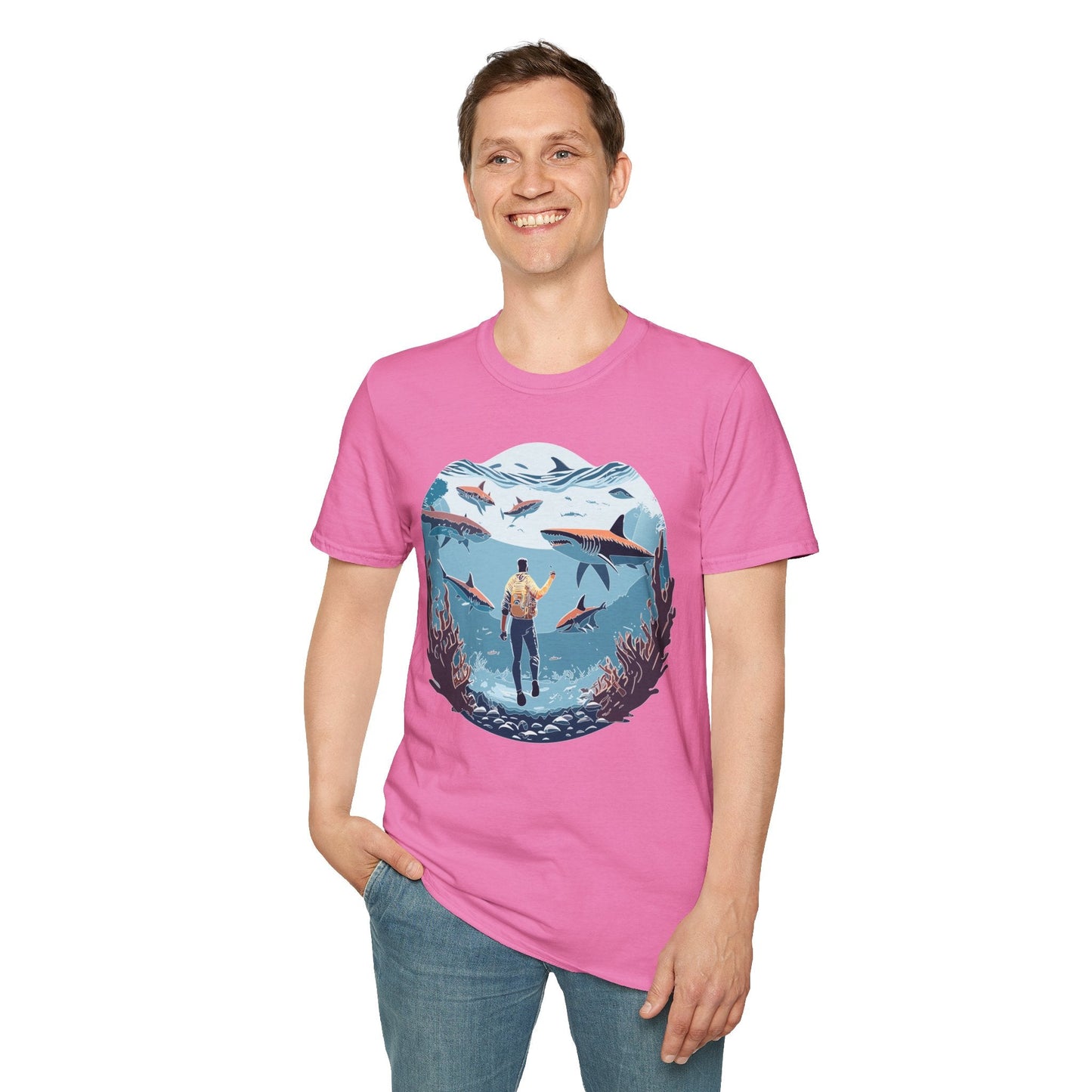 Ocean Theme Unisex Softstyle T Shirt 64000 Cotton Tee With Ocean Art Design Breathable