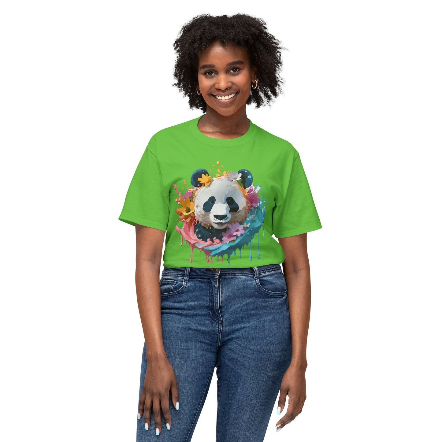 Unisex Panda T Shirt With Art Print Vintage Panda Floral Tees Panda Art Design Shirt USA Made