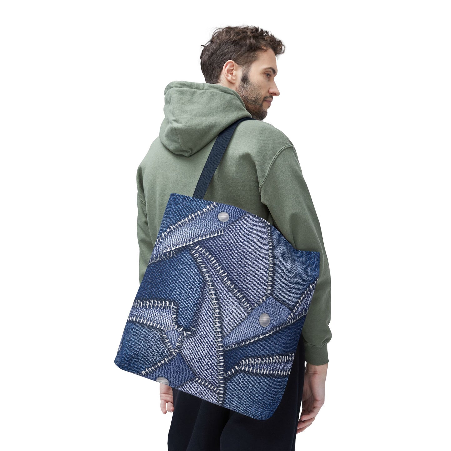 Denim Fabric Imitation Print Unisex Canvas Bag Poly Spun 3 Sizes Tote Bag 112