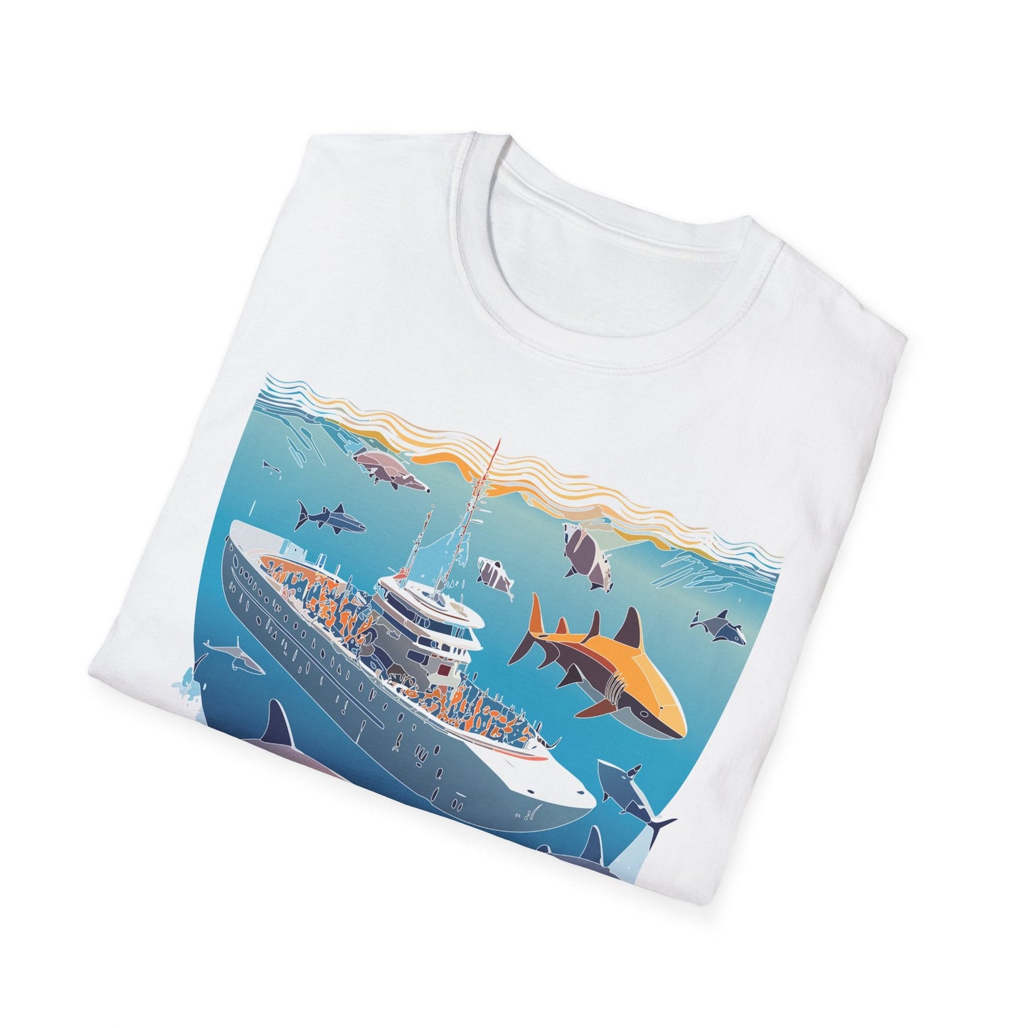 Ocean Tee Shirt Unisex Softstyle Short Sleeve With Ocean Art Design 100 Percent Ring Spun Cotton