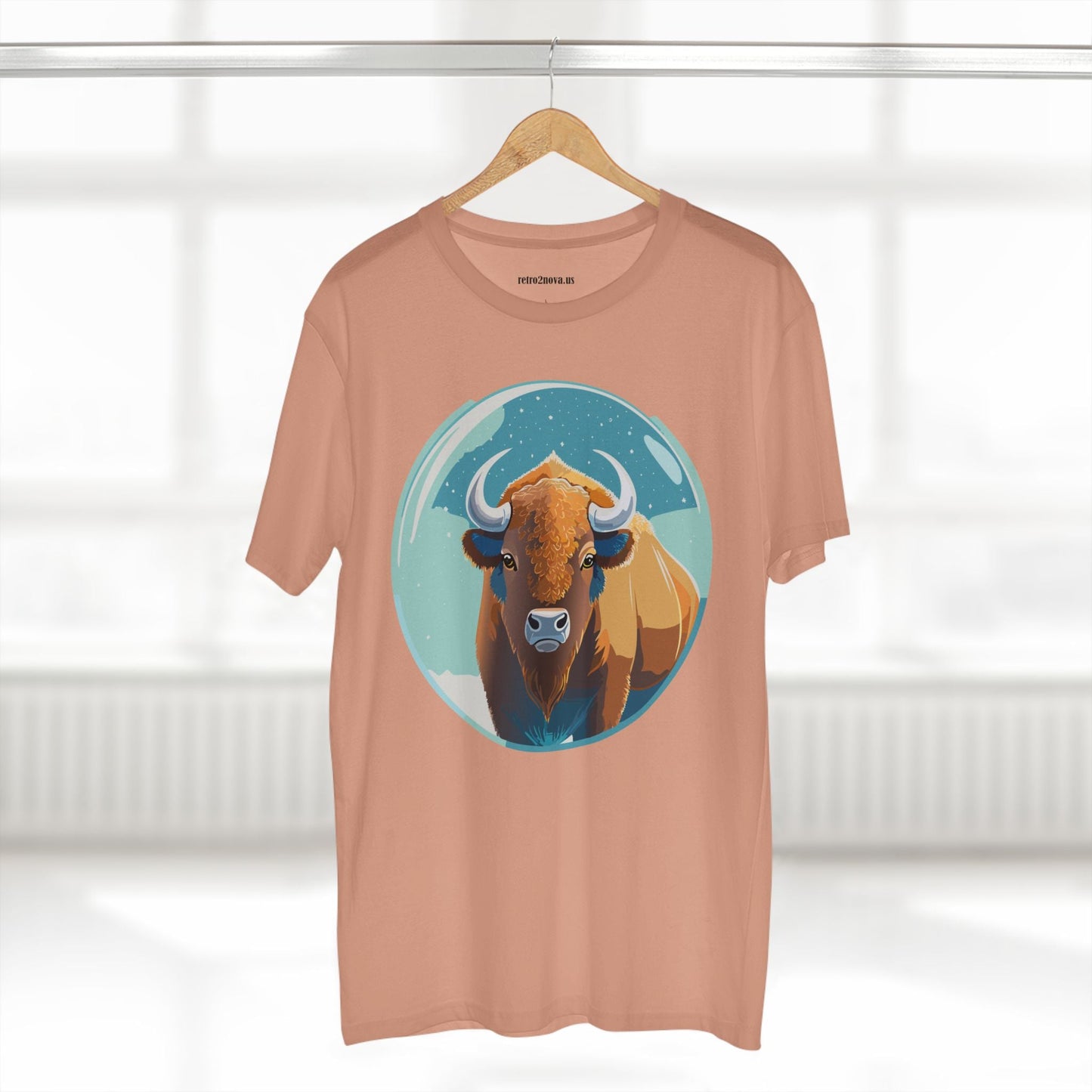 Retro2Nova Bison Art Tee Unisex Premium Cotton Staple Shirt With Original Animal Illustration From Art Collection