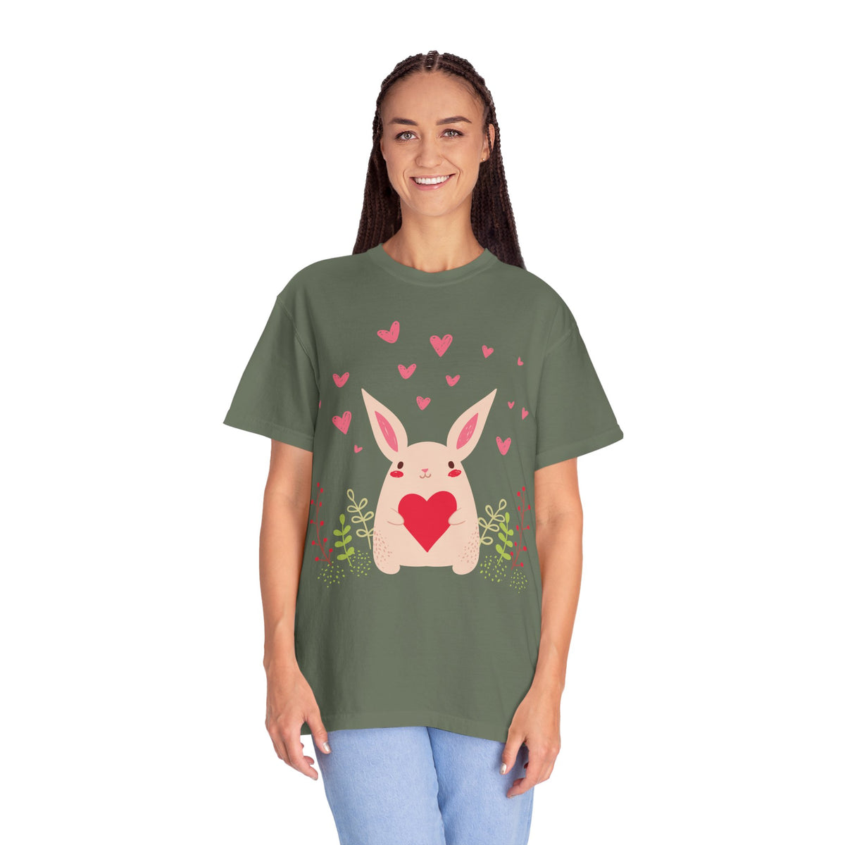 Easter Bunny Heart T-Shirt, Tee Shirt with Easter Signature, T Shirt with Easter Prints, Tee Shirt with Easter Design