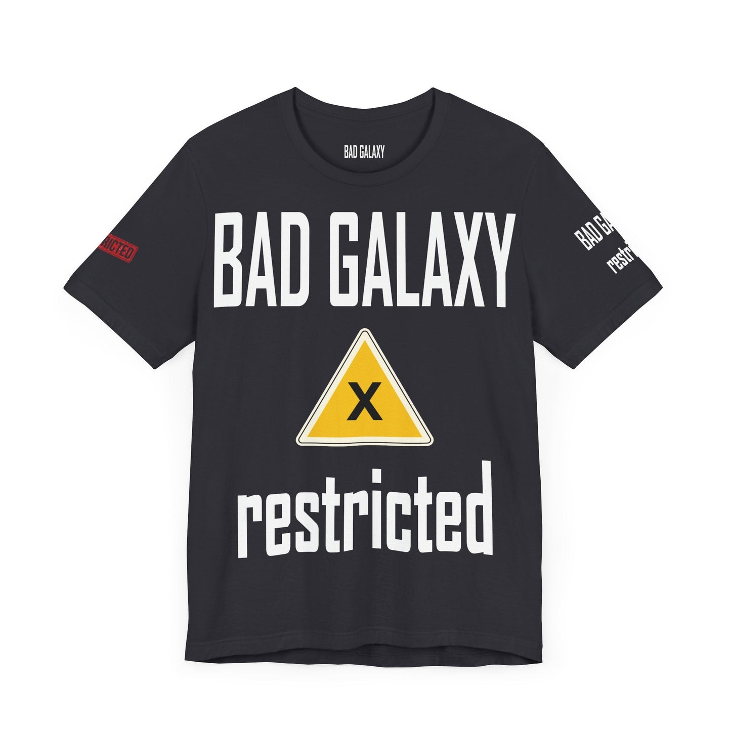 Bad Galaxy Tee Shirt With Red Stamp Made To Order 100 Percent Cotton Eco Friendly Inks USA