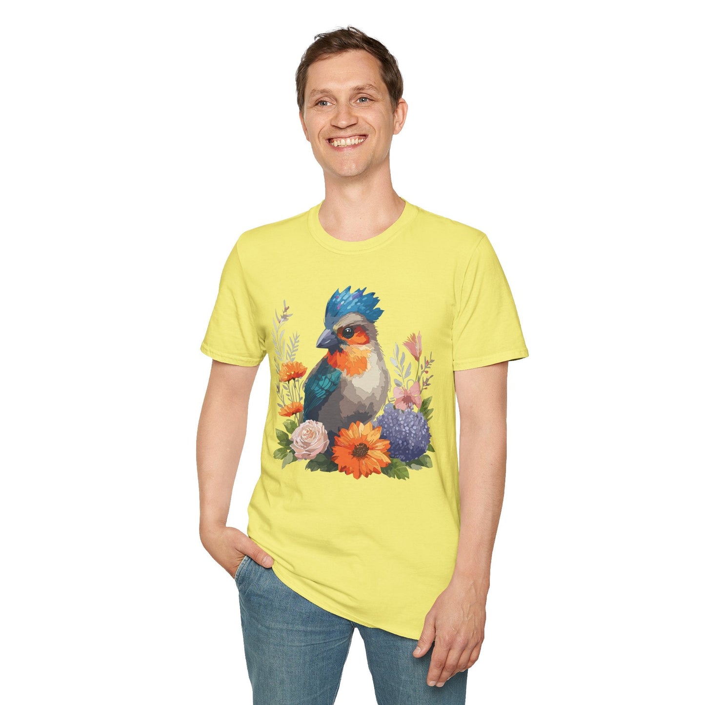 Floral Bird T Shirt Unisex Softstyle Tee 100 Percent Ring Spun Cotton Gildan 64000