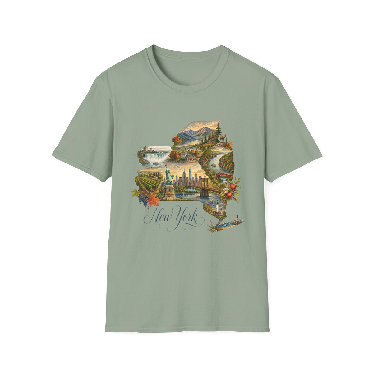 New York State Travel Tourist Graphic Design Unisex 100 Cotton Gildan T-Shirt