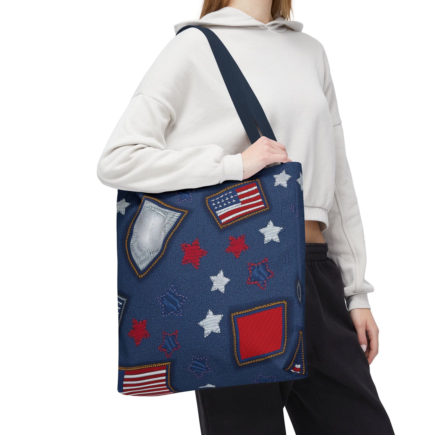 4th of July Graphic Denim Fabric Imitation Print Unisex Canvas Bag Poly Spun 3 Sizes Tote Bag 200-8