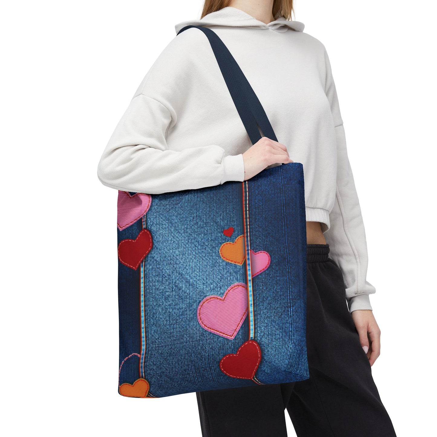 Love Day Graphic Design Denim Fabric Imitation Print Unisex Canvas Bag POLY 3 Sizes Tote Bag 201-22