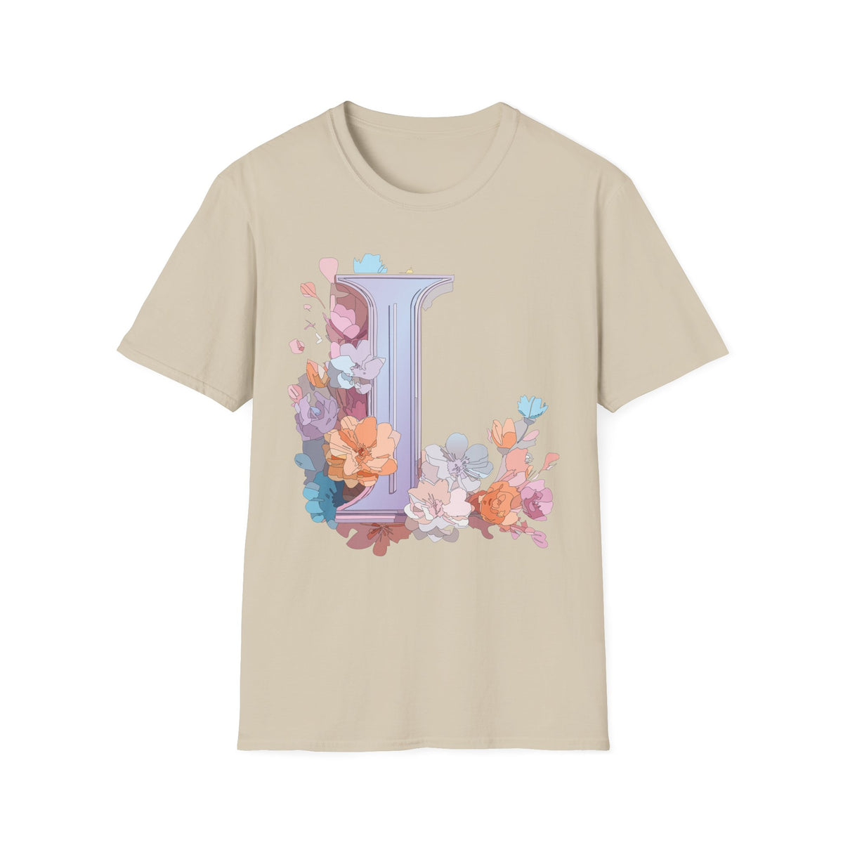 Floral Letter L Monogram T-Shirt | Pastel Botanical Initial Tee