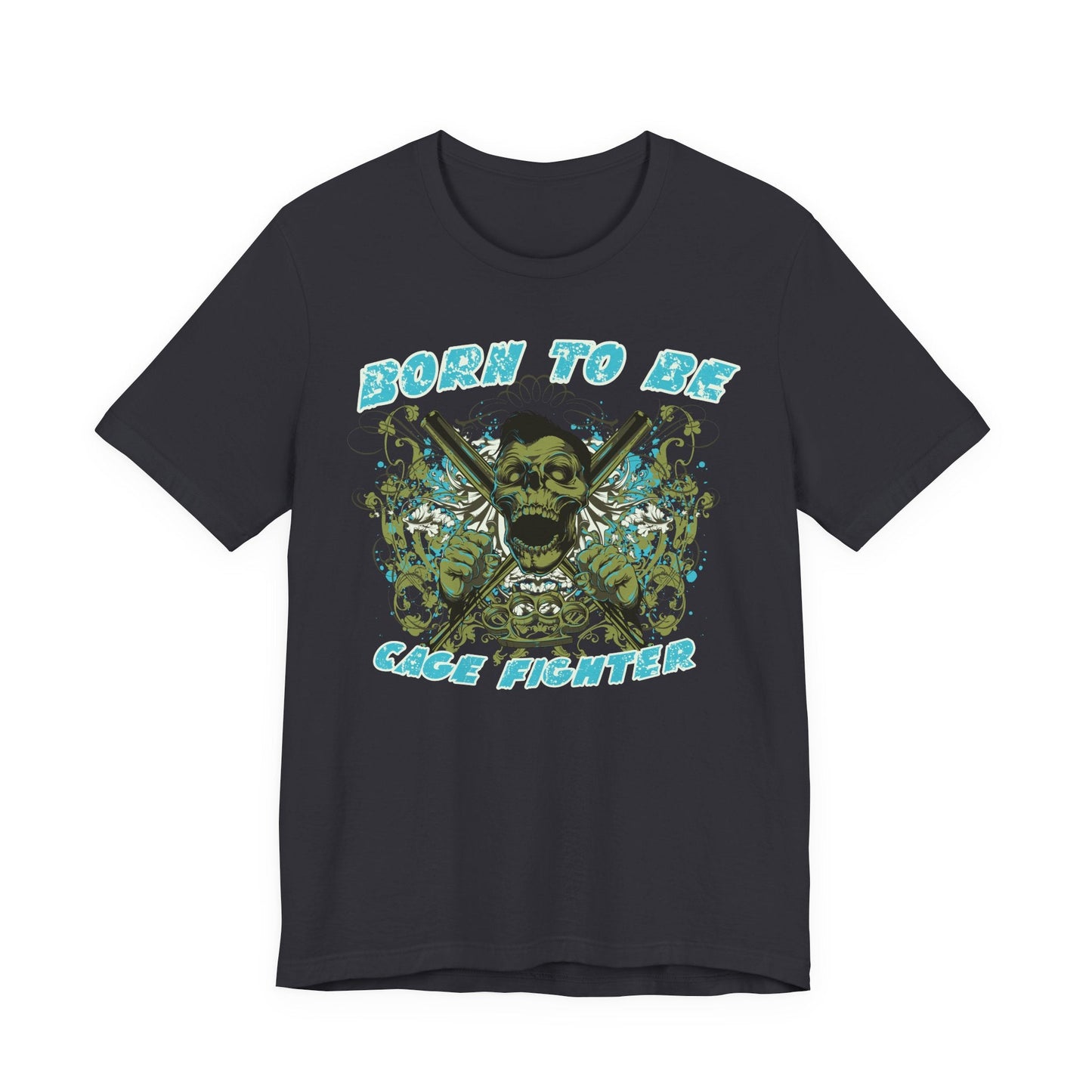 Born To Be Cage Fighter Tee Skull Crossed Knives Graphic T-Shirt