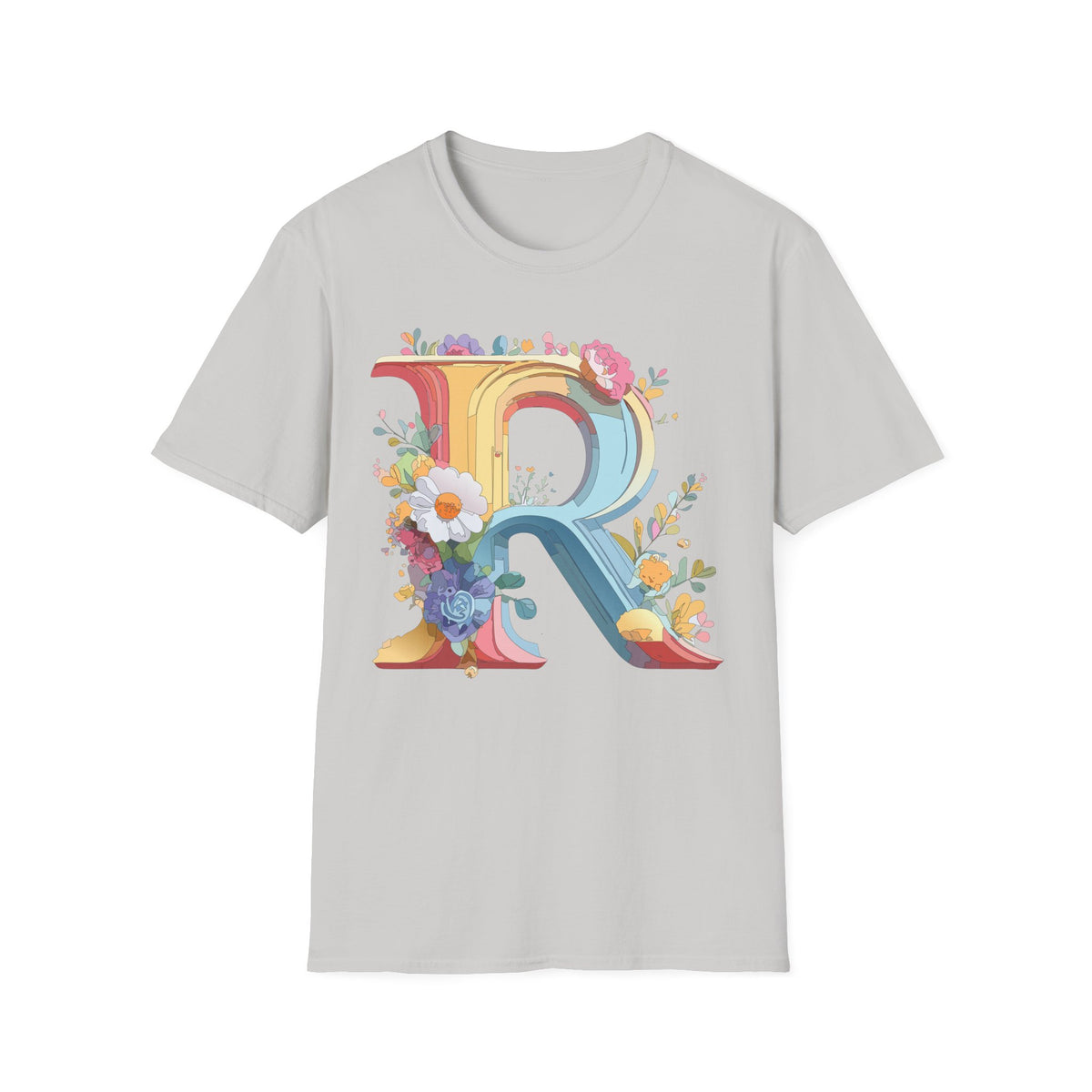 Floral Letter R T-Shirt | Decorative Monogram Initial R Tee
