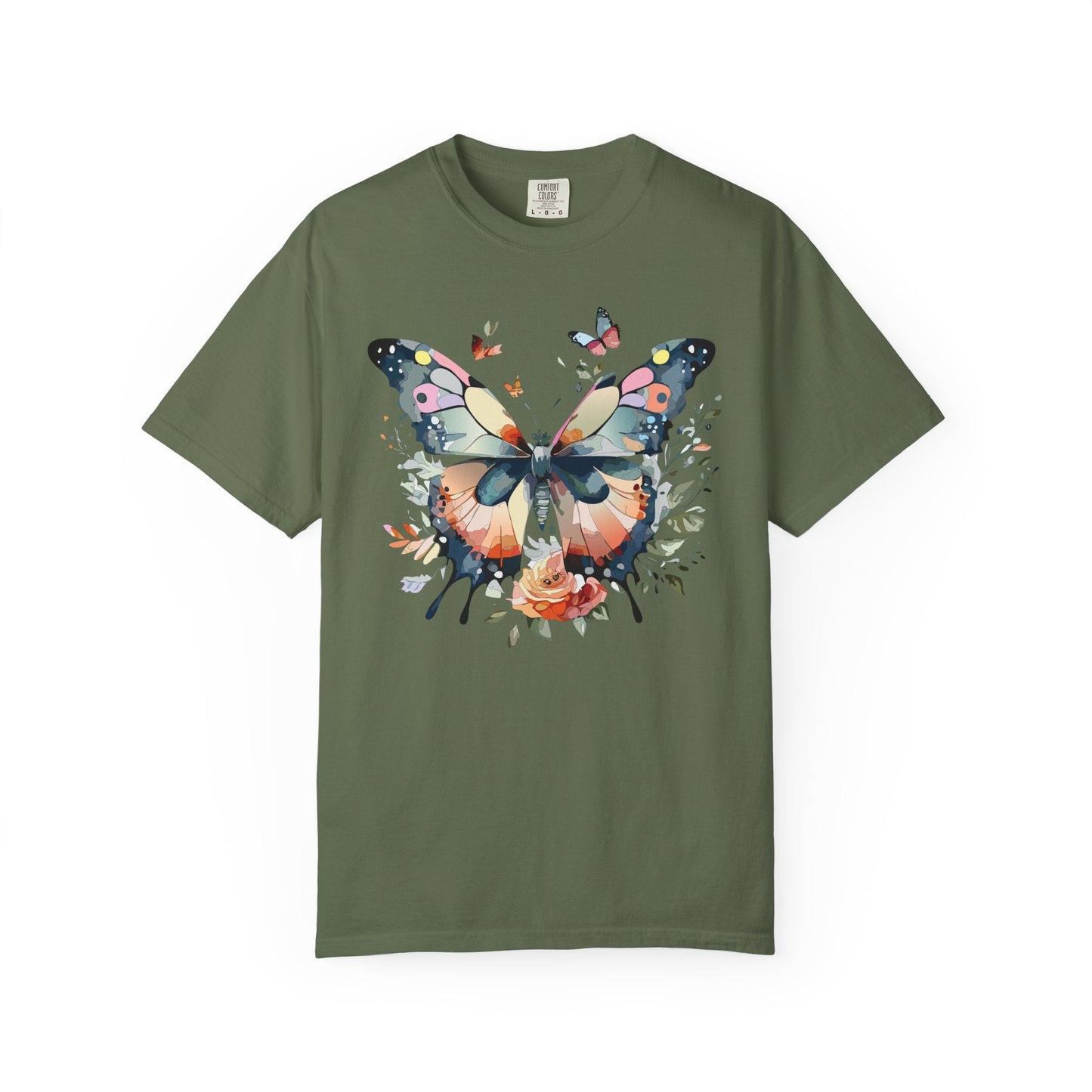 Butterfly Floral Print T-Shirt Botanical Design Unisex Heavy Cotton Tee b3