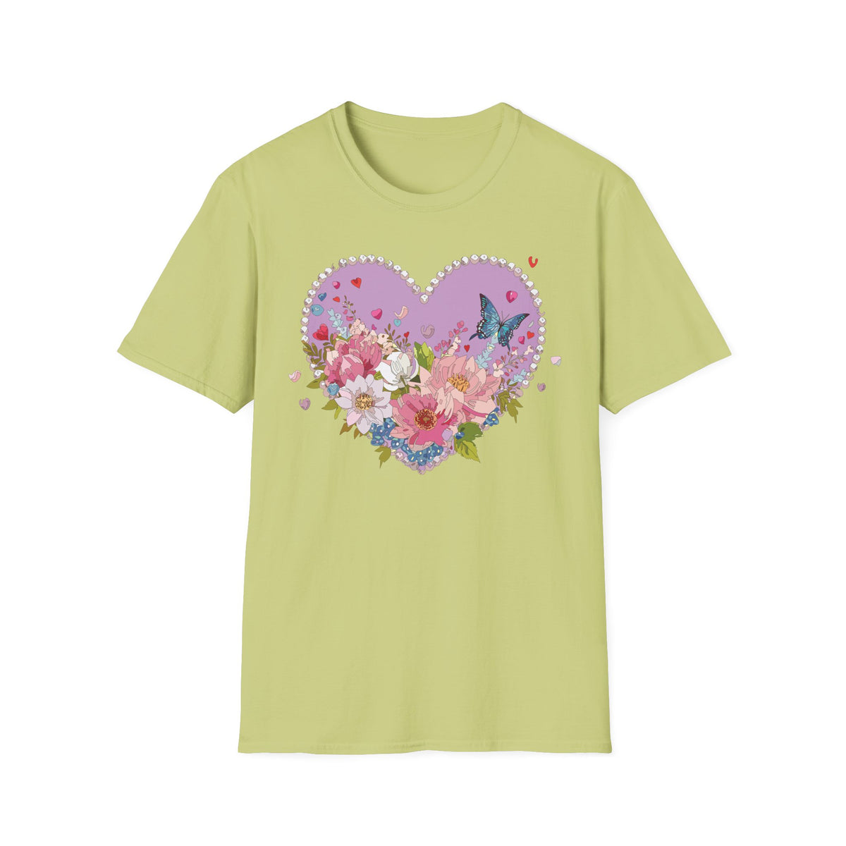 Floral Heart with Butterfly T-Shirt | Pink Flower Bouquet Tee