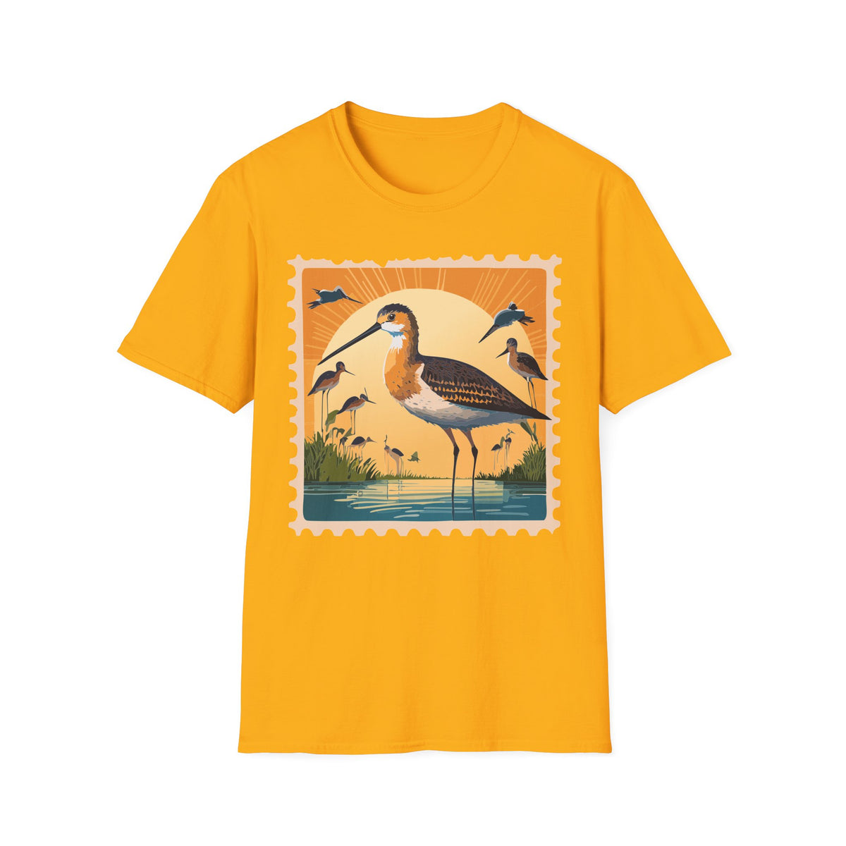 Shorebird Sunset Illustration T-Shirt | Coastal Bird Graphic Tee Unisex 100 Cotton Gildan T-Shirt