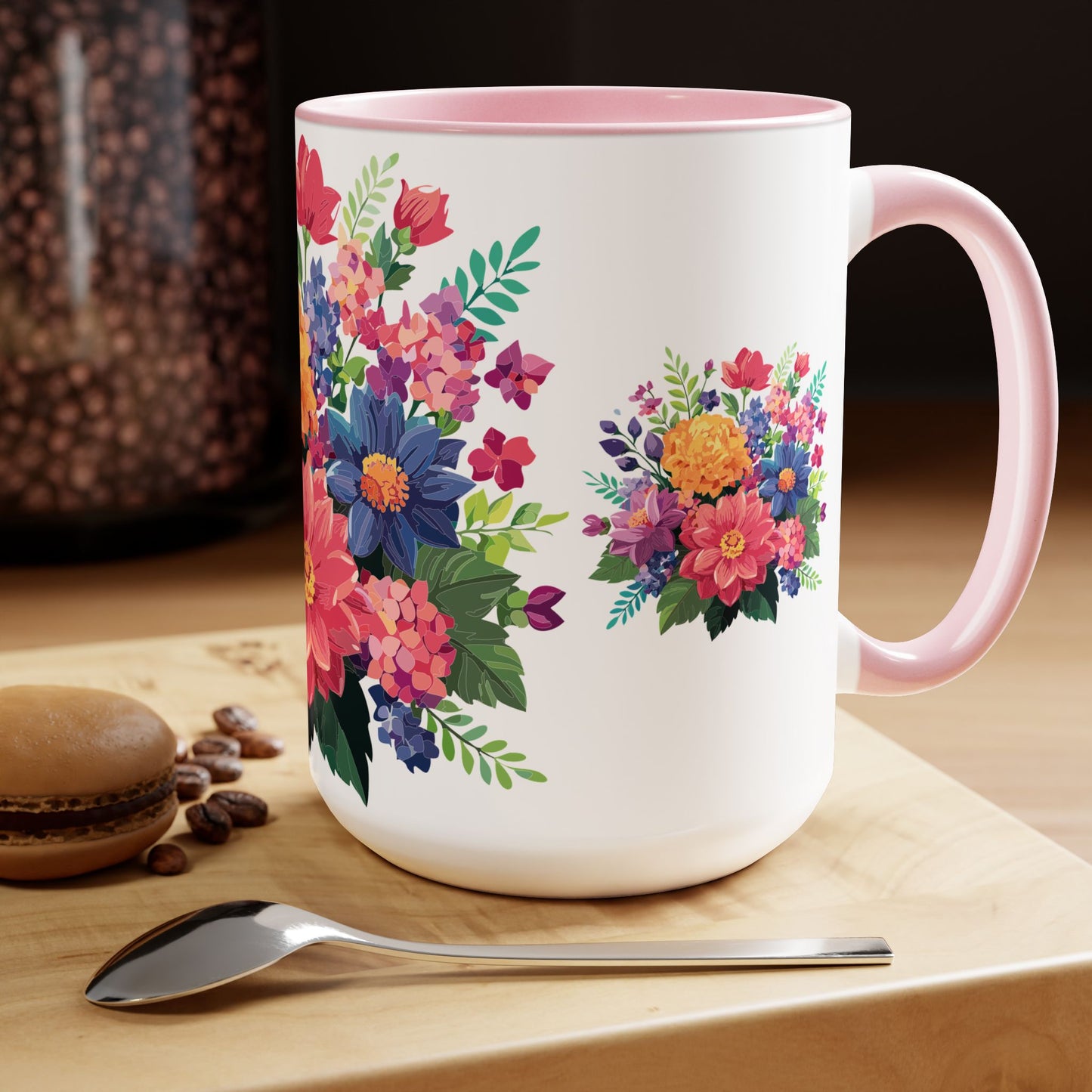 Two-Tone Coffee Mugs with flowers